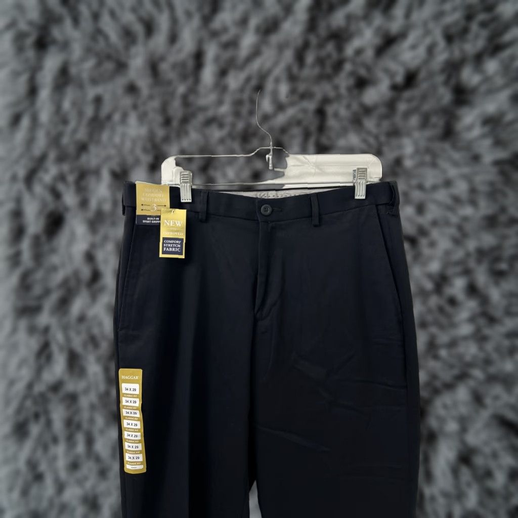 Haggar Haggar Pants Mens 34x29 Black Premium Khaki Classic Fit Comfort Stretch YKK Button Zip Straight Leg Halter? Size US 34 / EU 50 - 1 Thumbnail