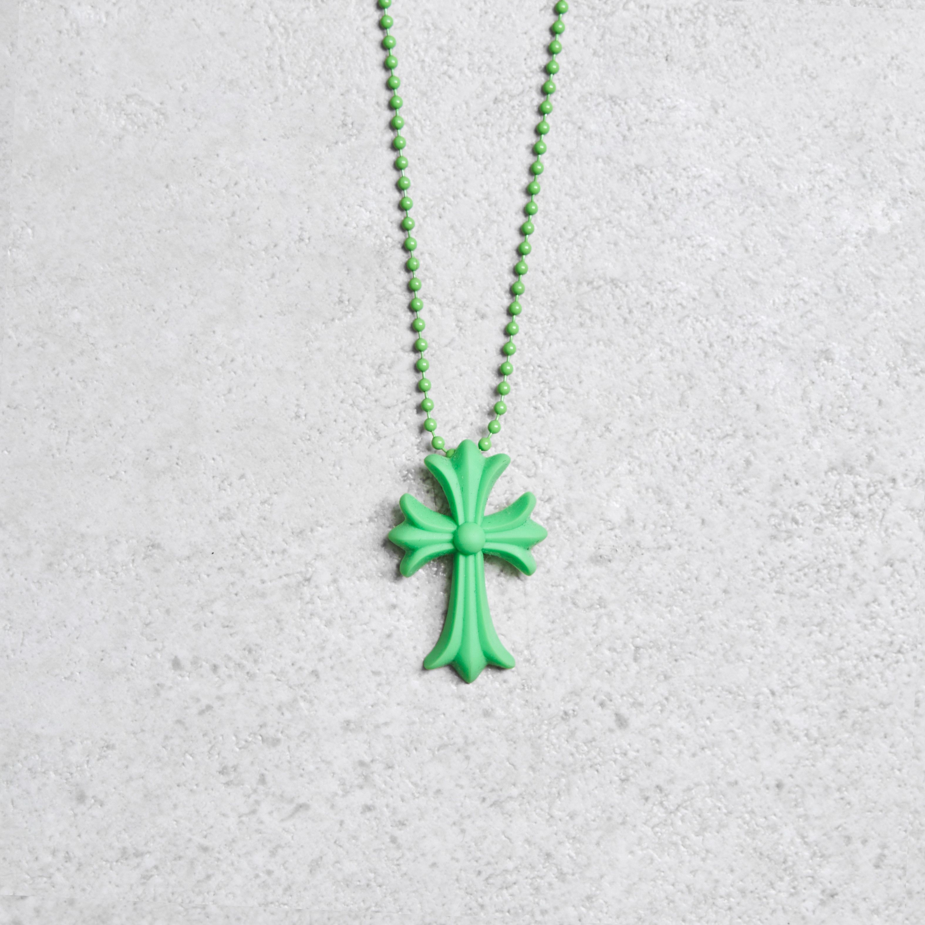 Chrome Hearts Chrome Hearts Silicrome Cross Necklace Green | Grailed