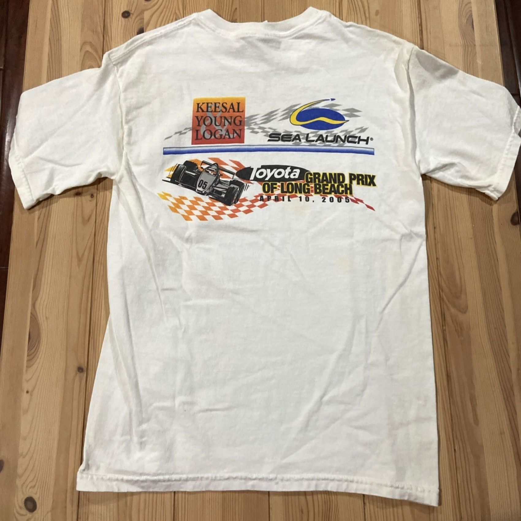 Hanes VINTAGE Hanes Grand Prix Shirt Mens S 2005 Long Beach White Cotton Graphic Print Short Sleeve Crew Neck Cars Double-Sided Mens Size US S / EU 44-46 / 1 - 7 Thumbnail