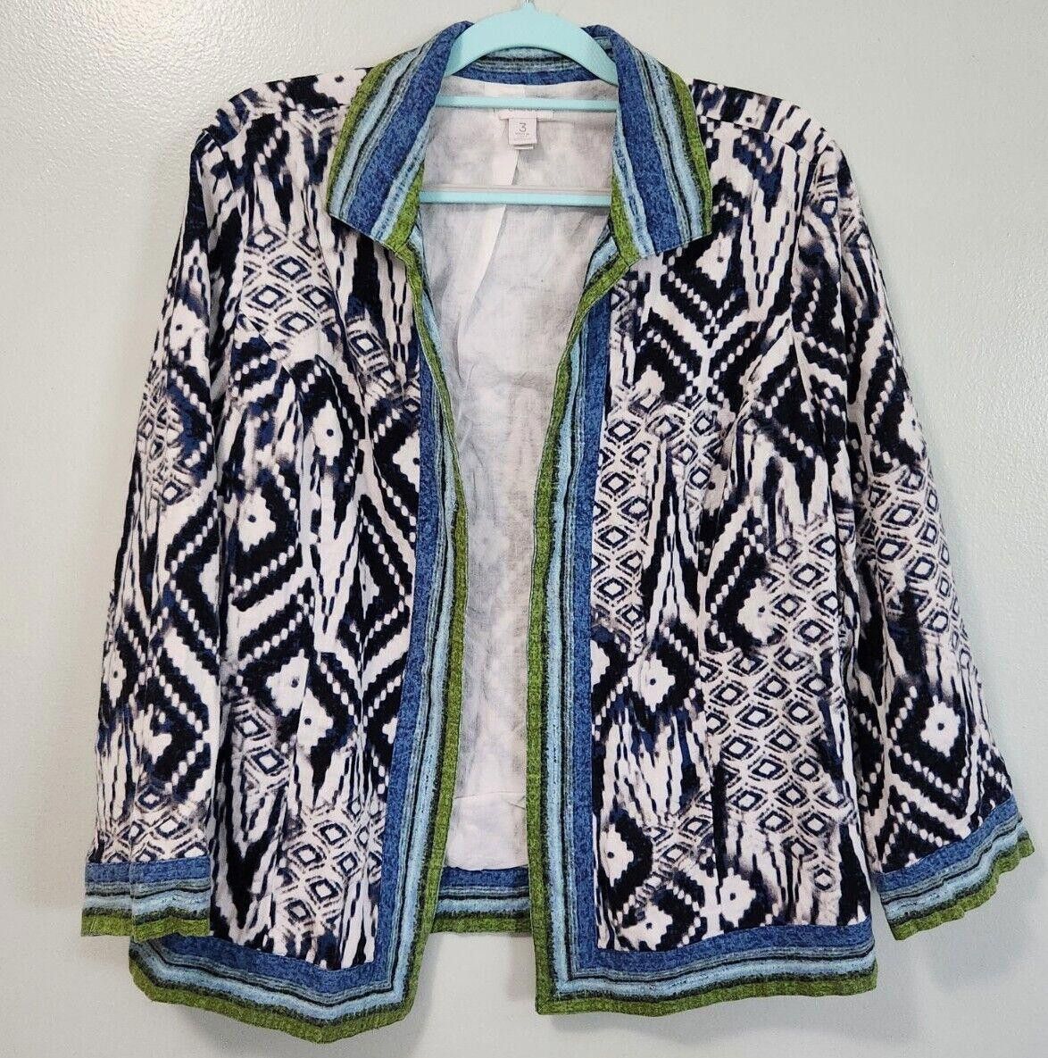 Chicos Chicos Jacket Size 3 Womens Open Front Cotton Large Linen Size L / US 10 / IT 46 - 1 Thumbnail