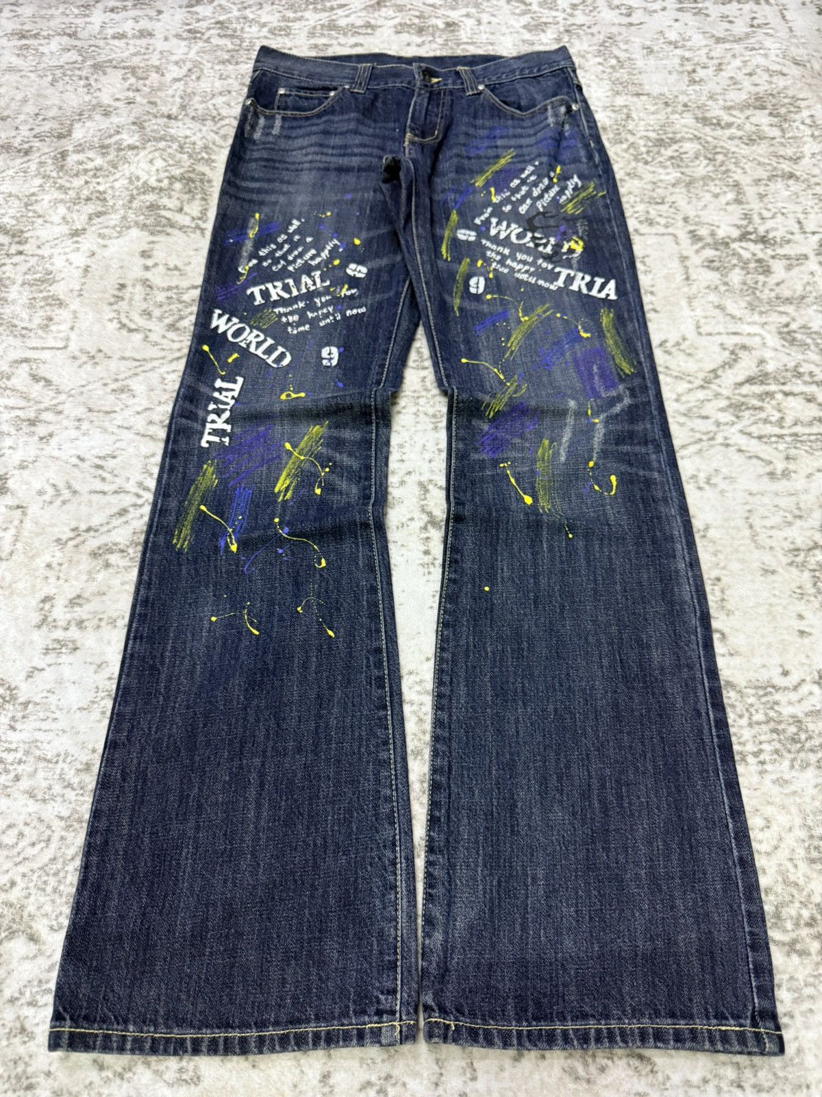 semanticdesign Semantic Design Japan Paint Splatter Poems Flare Jeans Size US 30 / EU 46 - 1 Thumbnail