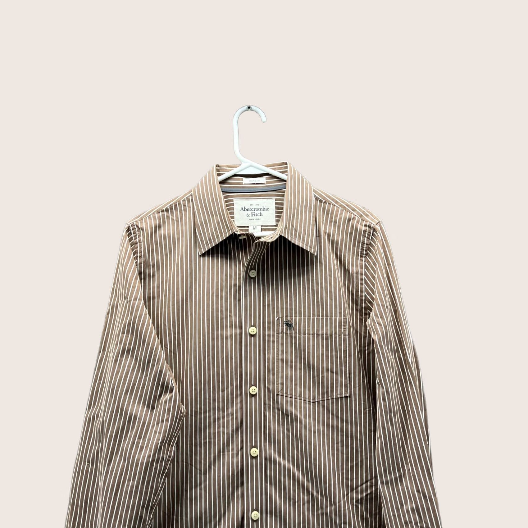 Abercrombie & Fitch VINTAGE Abercrombie & Fitch Shirt Men Medium Brown Striped Button-Down Casual Long Sleeve Muscular Fit Size US M / EU 48-50 / 2 - 1 Thumbnail