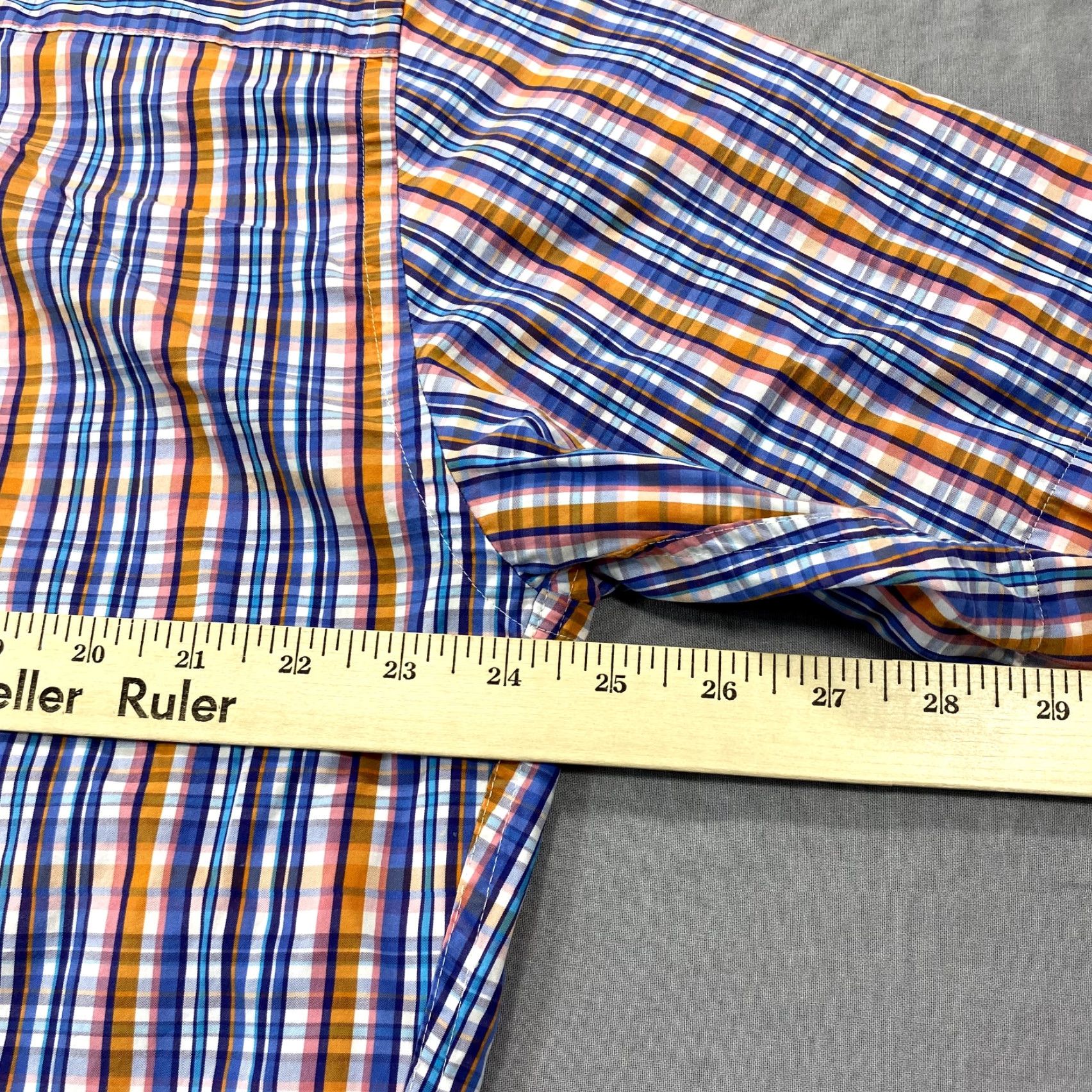 Peter Millar Peter Millar Shirt Adult Large Blue Orange Plaid Button Up Casual Mens Size US L / EU 52-54 / 3 - 7 Thumbnail