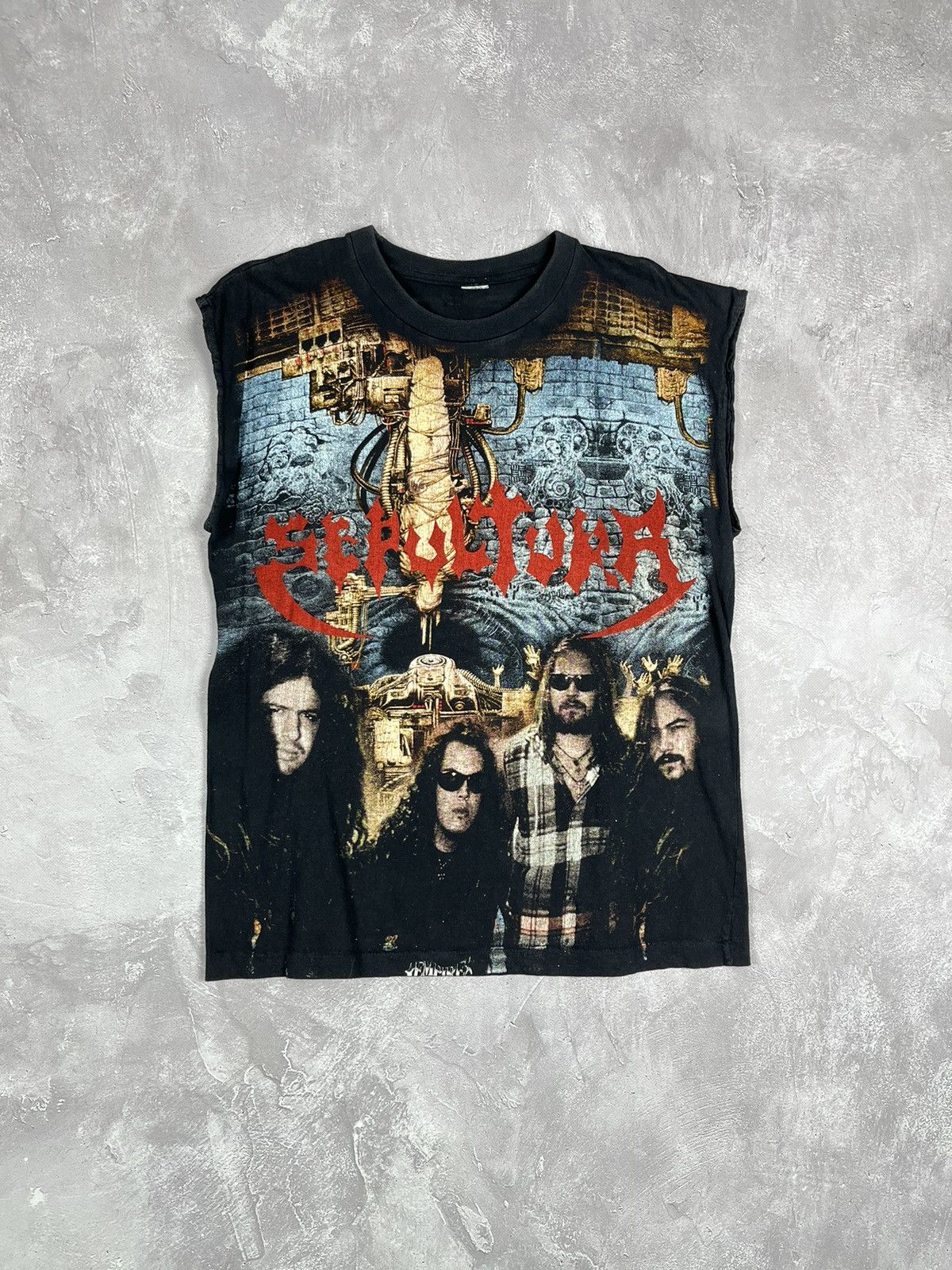image of Band Tees x Rock T Shirt Sepultura Vintage Retro Full Print Band Tee Shirt in Black (Size Medium)