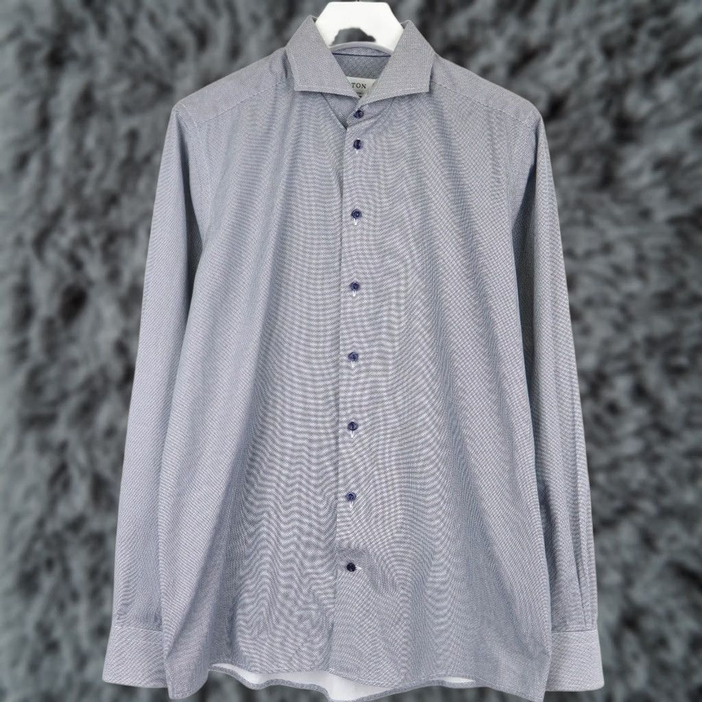 Eton ETON Contemporary Blue Patterned Cutaway Button Up Shirt Men's 43 / 17 Size US XL / EU 56 / 4 - 1 Thumbnail