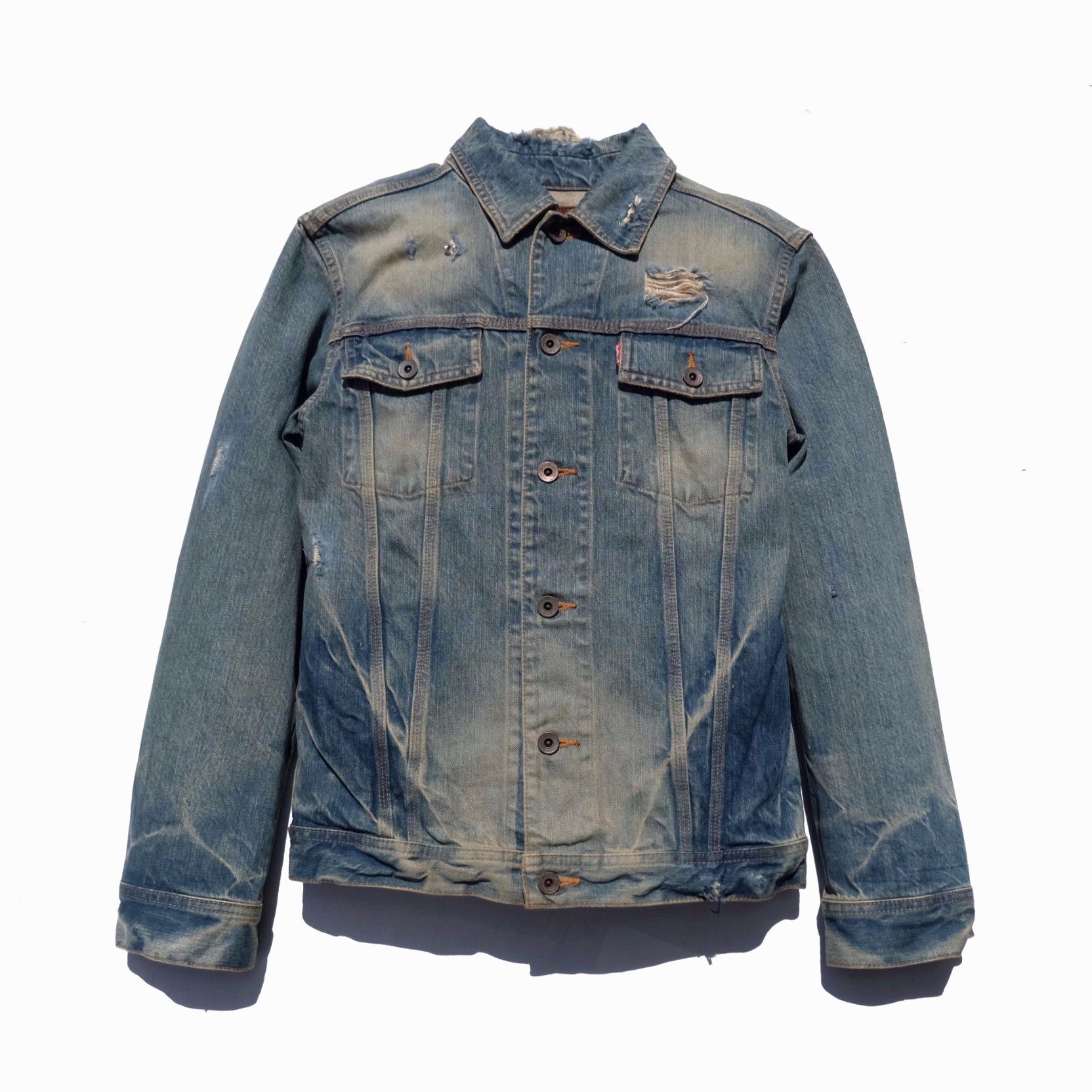image of Le Grande Bleu L G B x Tornado Mart Victim Mudwashed Denim Jacket in Washed Blue, Men's (Size Small