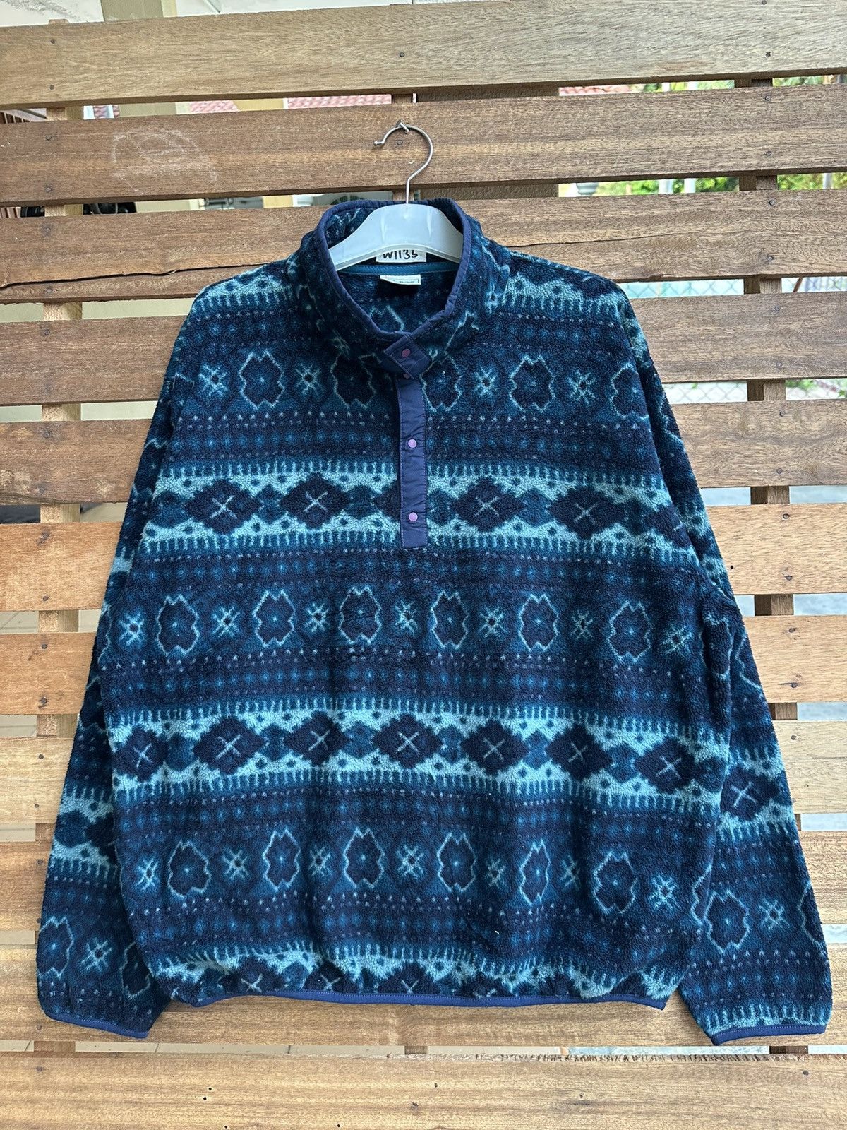 L.L. Bean Vintage LL Bean Navajo Style Fleece Half Button Jumper Size US L / EU 52-54 / 3 - 1 Thumbnail