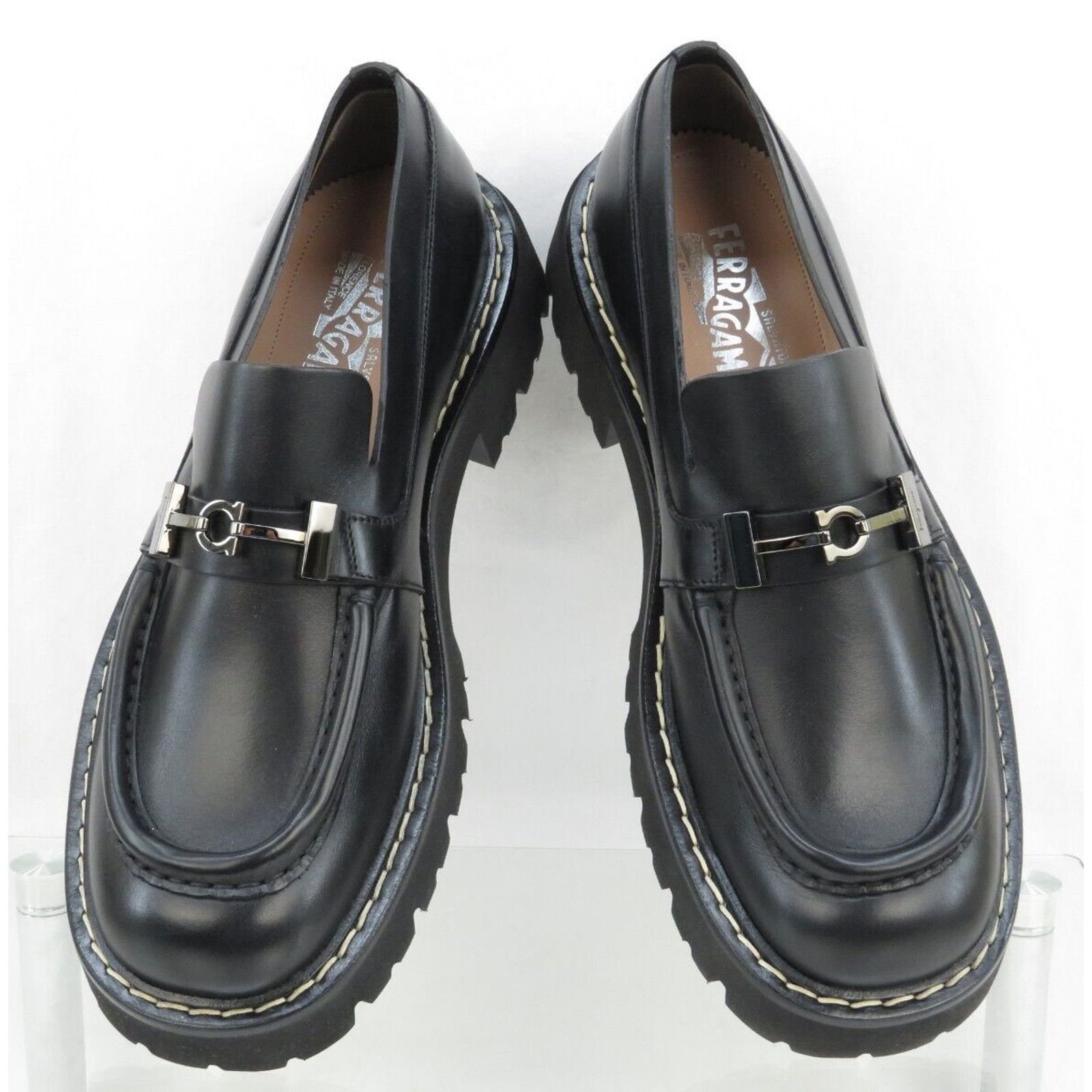Salvatore Ferragamo FERRAGAMO IGNAZIO BLACK LEATHER GANCINI LUG LOAFERS 11.5 M Size US 11.5 / EU 44-45 - 2 Thumbnail