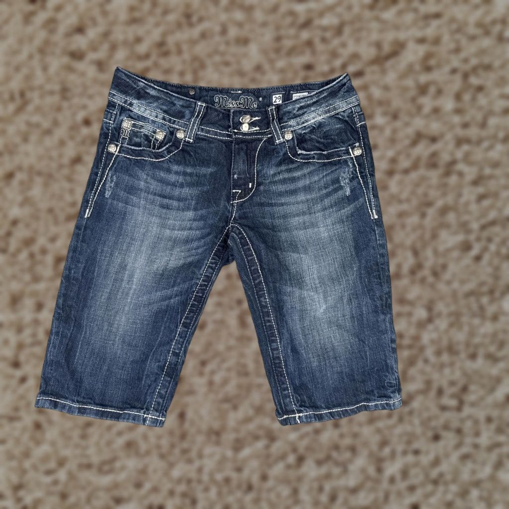 Miss Me Shorts Womens 29 Blue Bermuda Embellished Flap Pockets JP5082BM-3