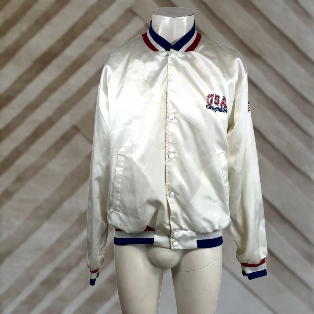 Vintage VINTAGE Graybar Varsity Bomber Jacket USA White Patriotic Snap Front XL Size US XL / EU 56 / 4 - 1 Thumbnail
