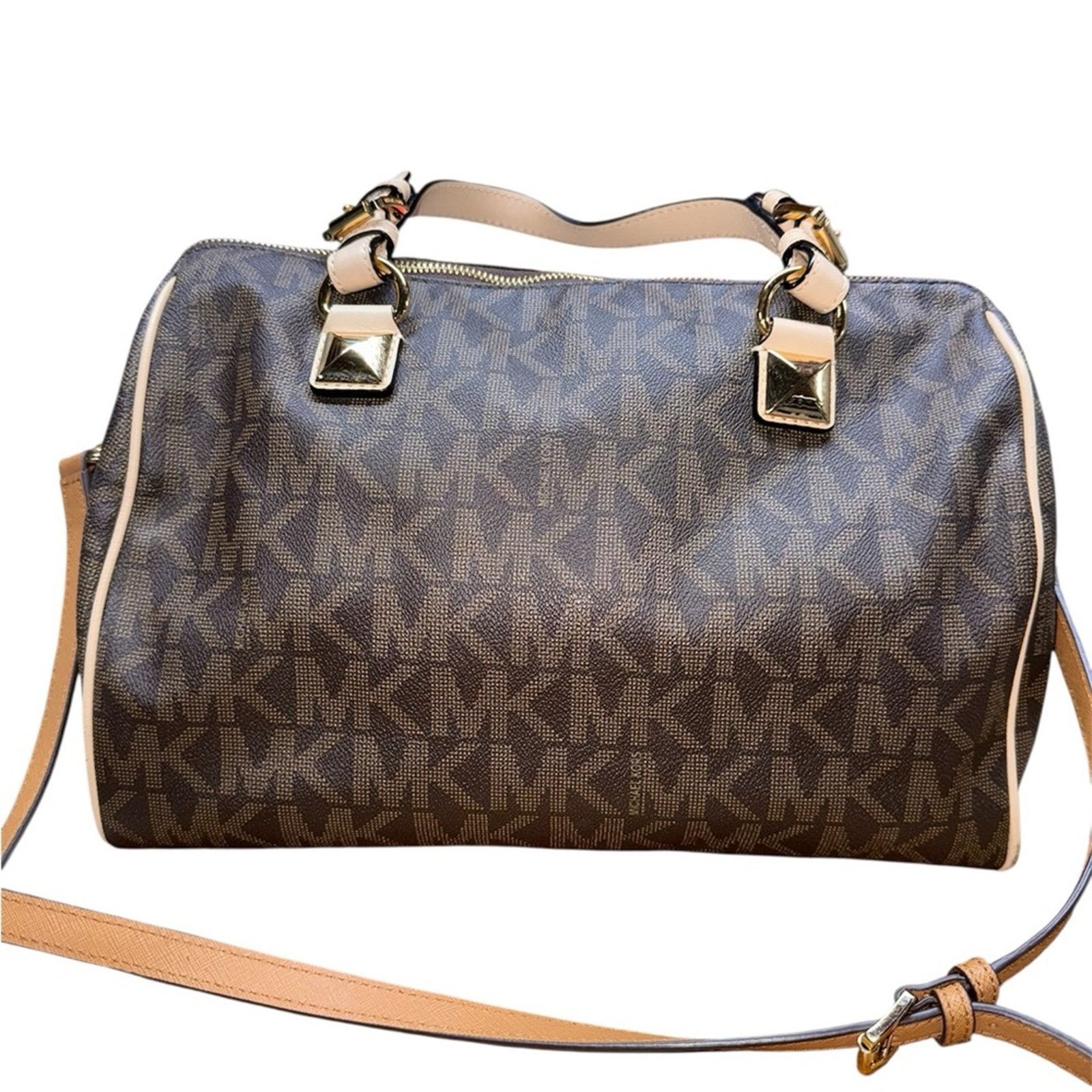 Michael Kors Signature Brown and Tan leather Barrel hand bag