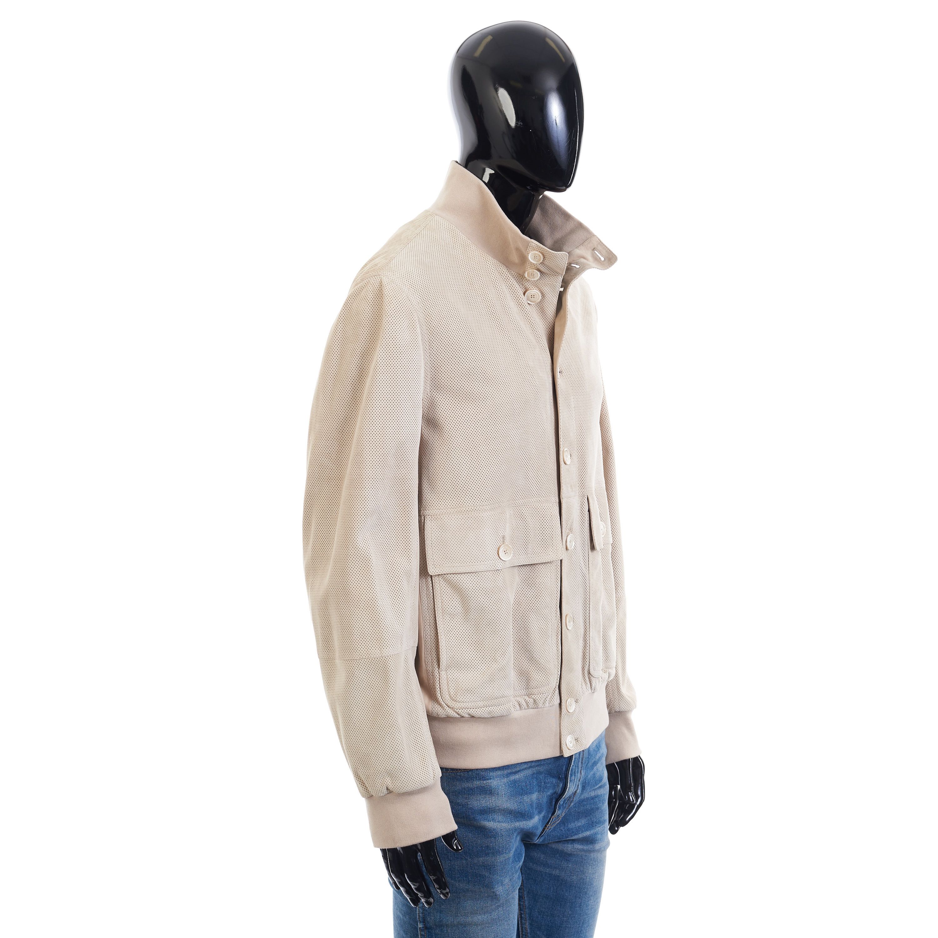 Brunello Cucinelli Light Beige Perforated Leather Jacket - Stand Up Collar Size US M / EU 48-50 / 2 - 9 Thumbnail