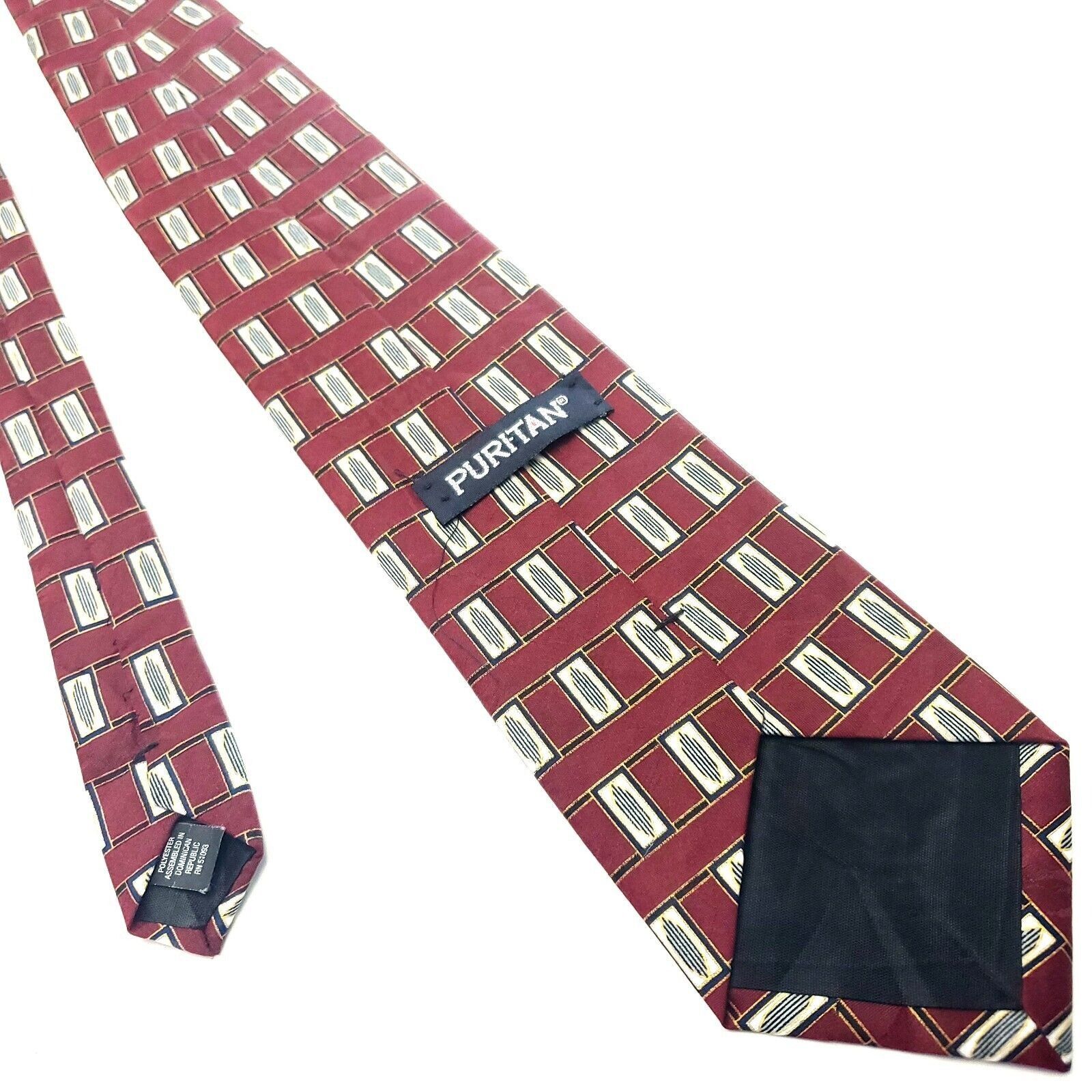 Puritan Puritan Red Silk Tie Woven Wide Short Geometric Size ONE SIZE - 3 Thumbnail