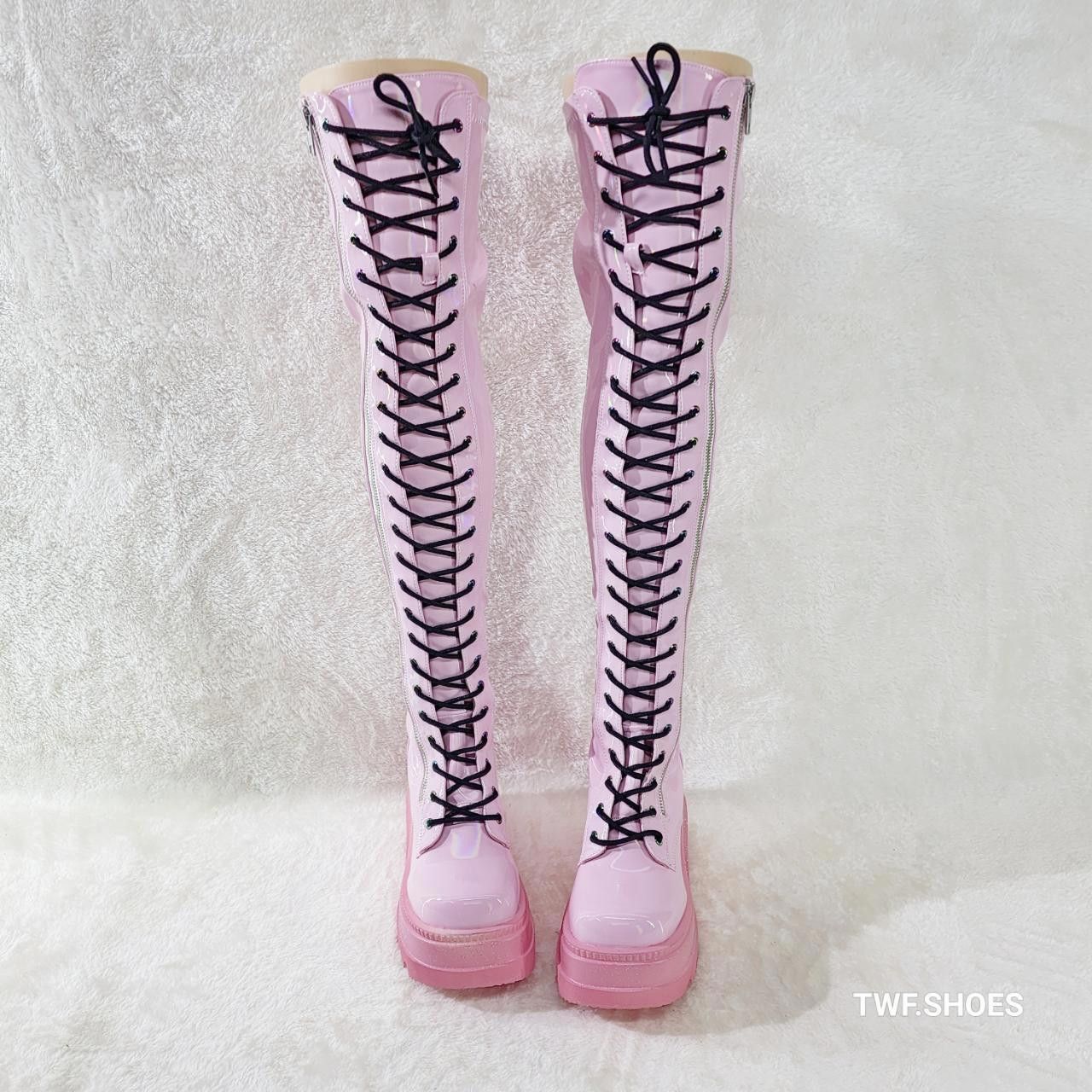 Demonia Cult DEMONIA Shaker 374 Pink Patent Platform 4.5" Wedge Heel Over Size US 7 / IT 37 - 3 Thumbnail