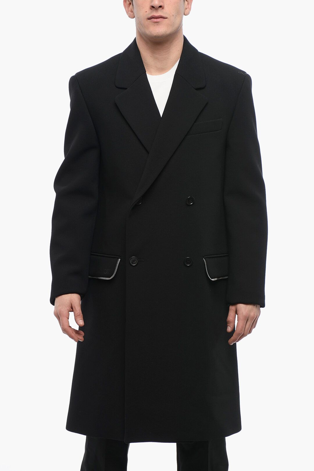 Off-White og1mm1025 Double-breasted Virgin Wool Coat in Black Size US M / EU 48-50 / 2 - 1 Thumbnail