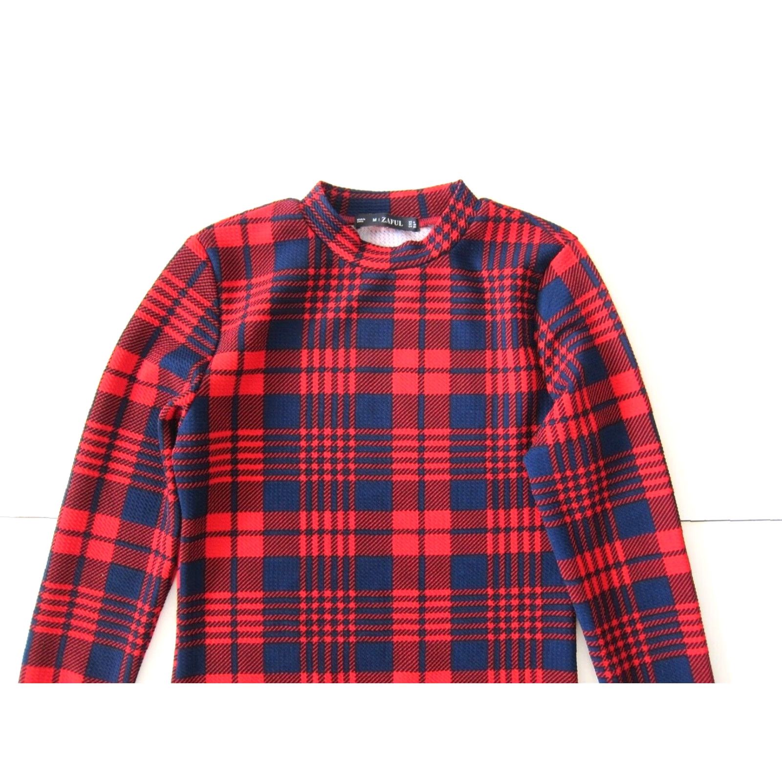 ZAFUL Zaful Blue Red Plaid Stretch Plaid Mock Neck Bodycon Pencil Dress Size 6 Size M / US 6-8 / IT 42-44 - 3 Thumbnail