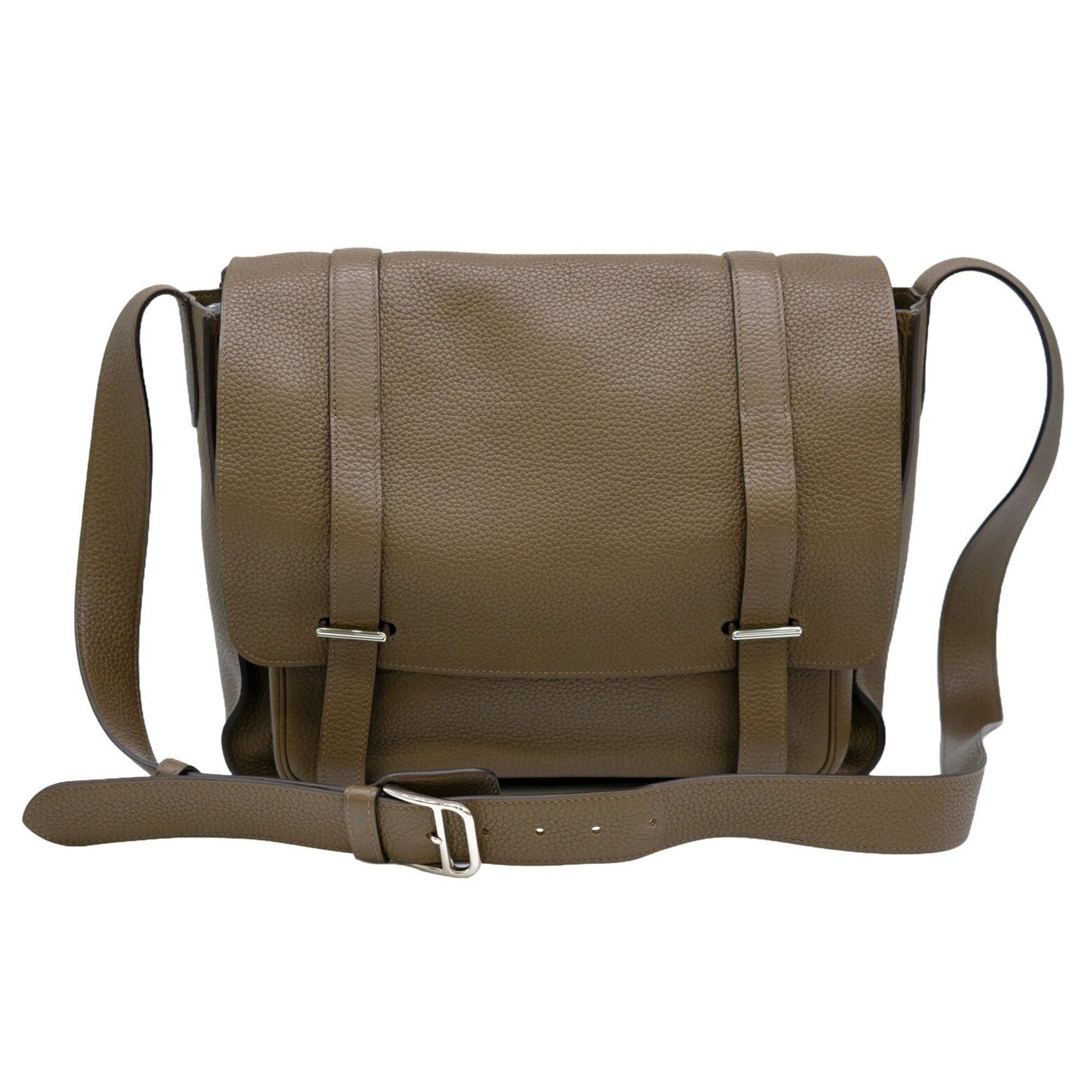 image of Hermes Steve Caporal 35 Shoulder Bag Taurillon Clemence Etoupe in Grey, Women's