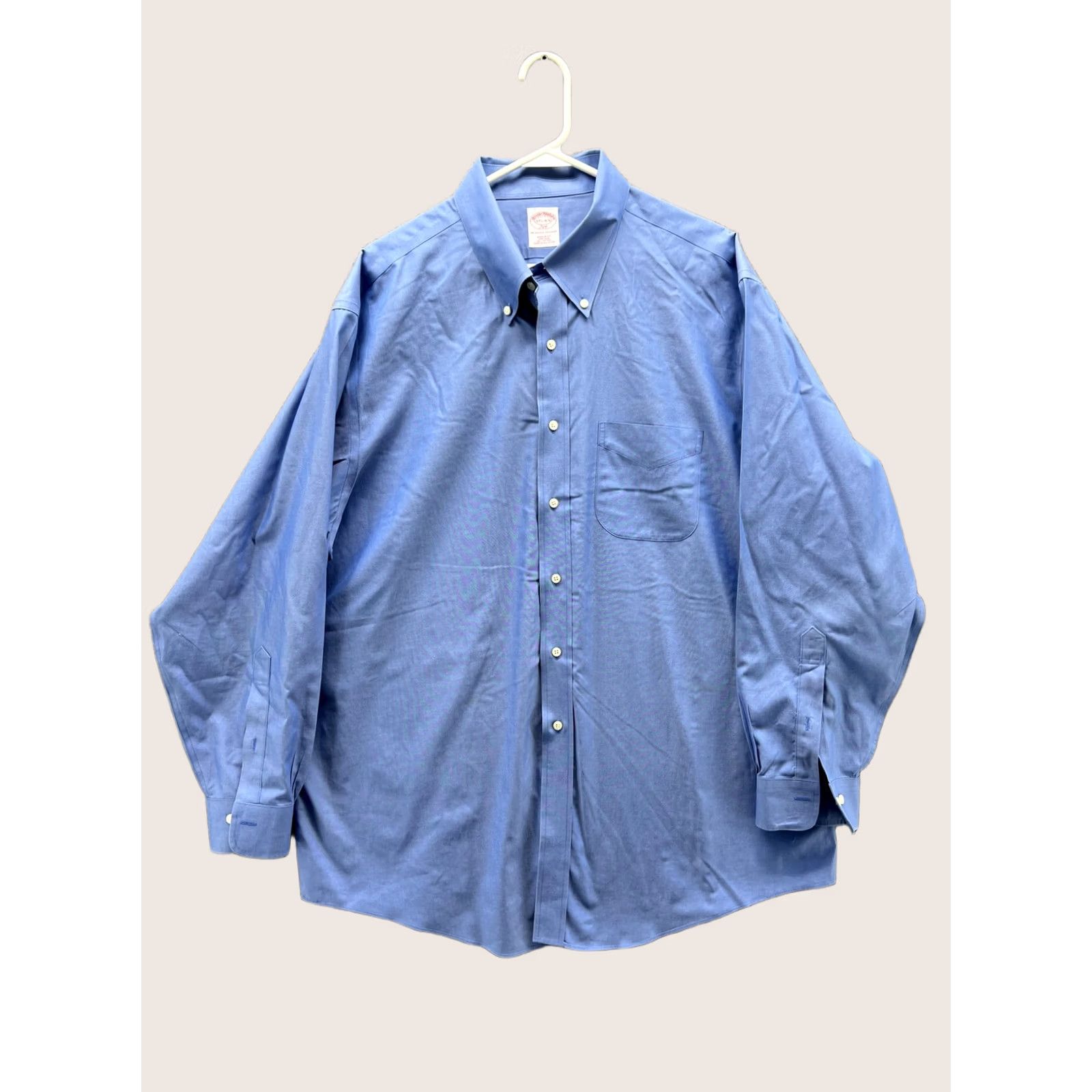 Brooks Brothers Brooks Brothers Dress Shirt Mens 17.5 Solid Blue Regular Fit Non-Iron 100% Cotton Button-Down Collar 34/35 Sleeve Size 48R - 1 Thumbnail