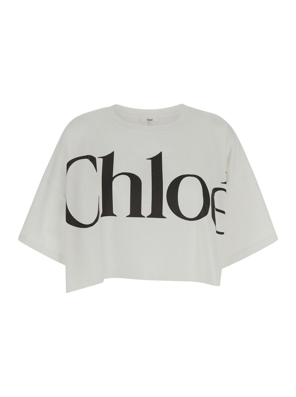 Chloe White Crop T-Shirt with Logo Lettering in Cotton Woman Size M / US 6-8 / IT 42-44 - 1 Thumbnail