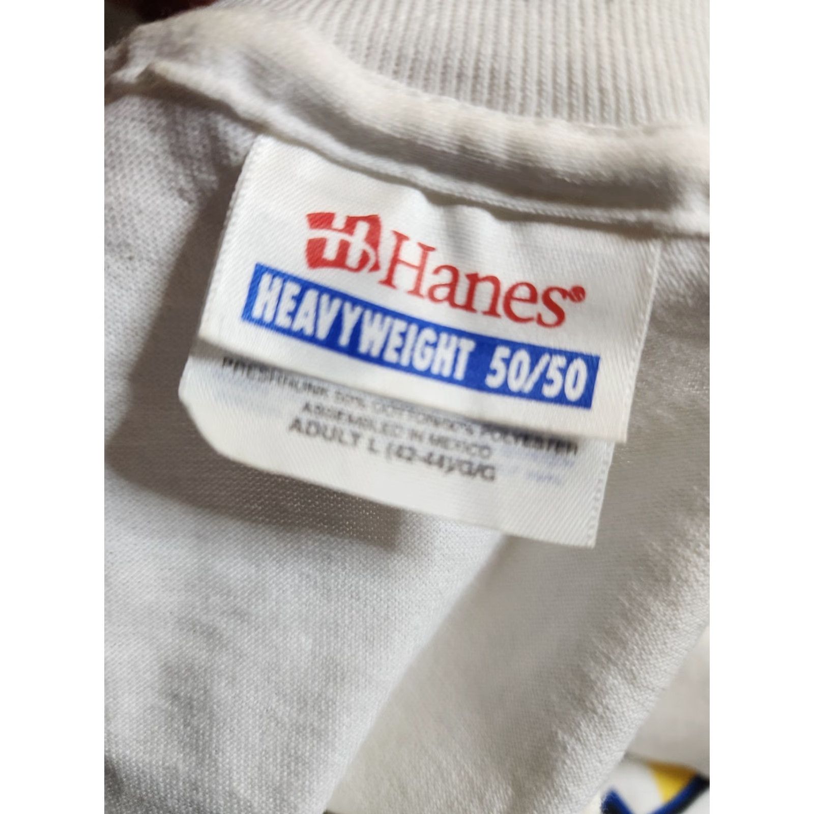 Hanes VINTAGE Hanes T-Shirt Mens L Jesus Loves The Little Children Double Sided White Cotton Crew Neck Short Sleeve Size US L / EU 52-54 / 3 - 7 Thumbnail