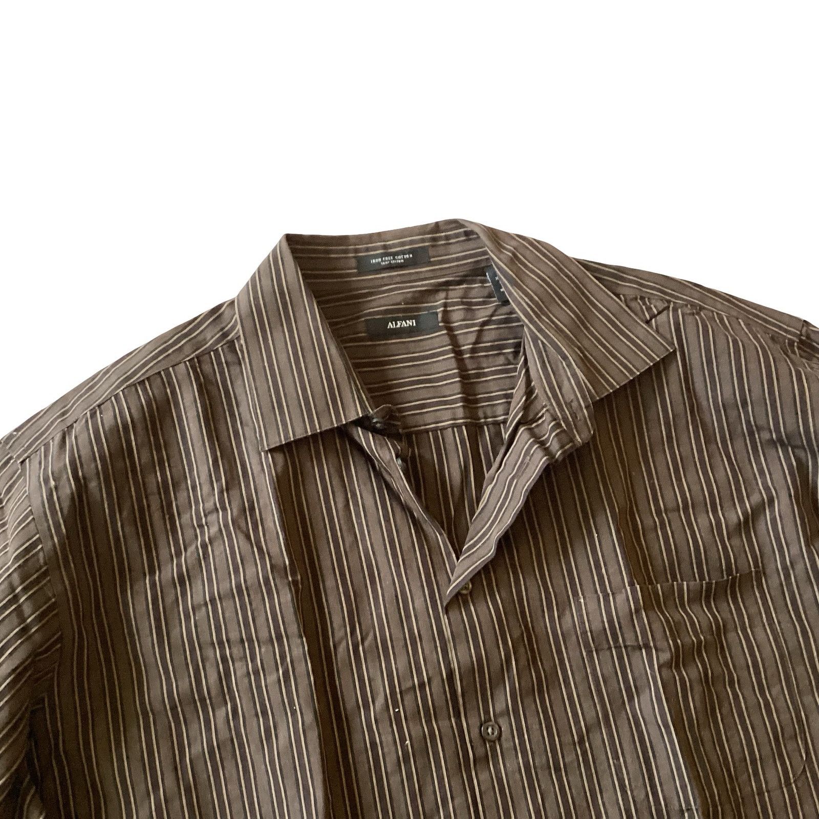Alfani Alfani Brown Vertical Stripes Shirt Size US XL / EU 56 / 4 - 3 Thumbnail