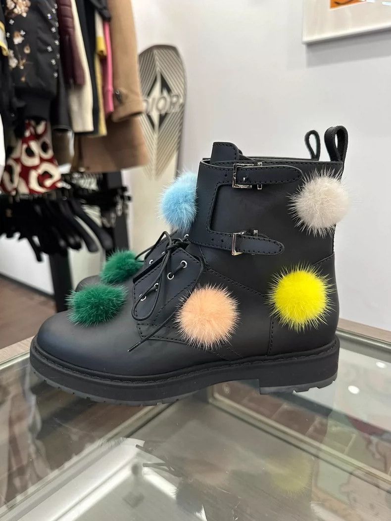 Fendi Fendi Colorful Fur Pom Pom Black Booties Size US 7.5 / EU 40-41 - 3 Thumbnail