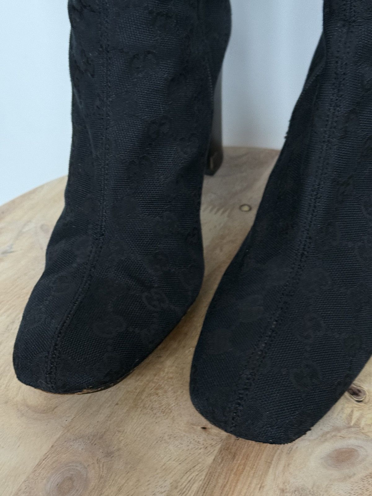 Gucci Gucci Black Canvas Monogram GG Horsebit Riding Boots Size US 10 / IT 40 - 5 Thumbnail