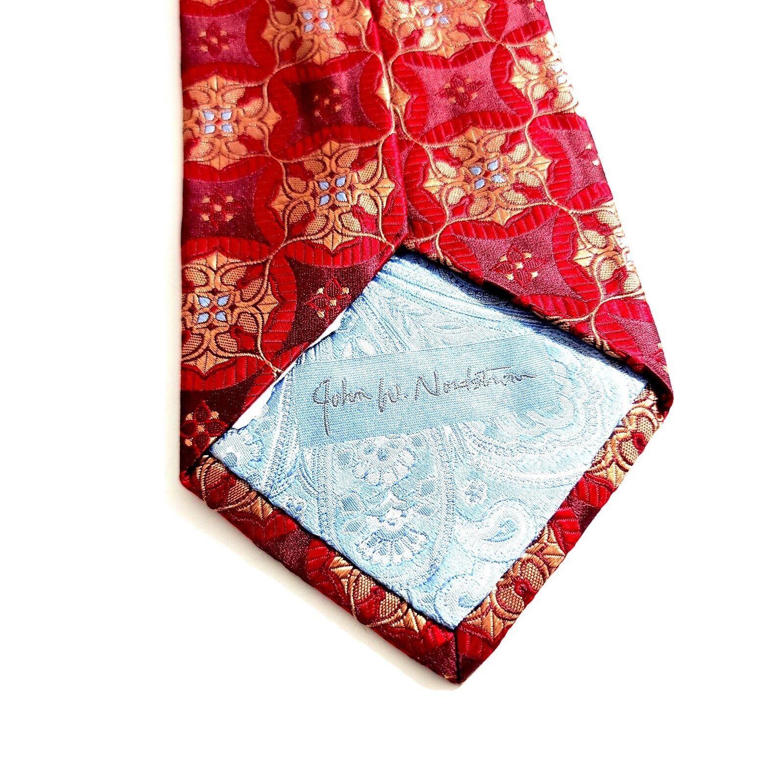 Nordstrom John W. Nordstrom Red Woven Floral Geometric Tan Silk Tie Size ONE SIZE - 4 Thumbnail