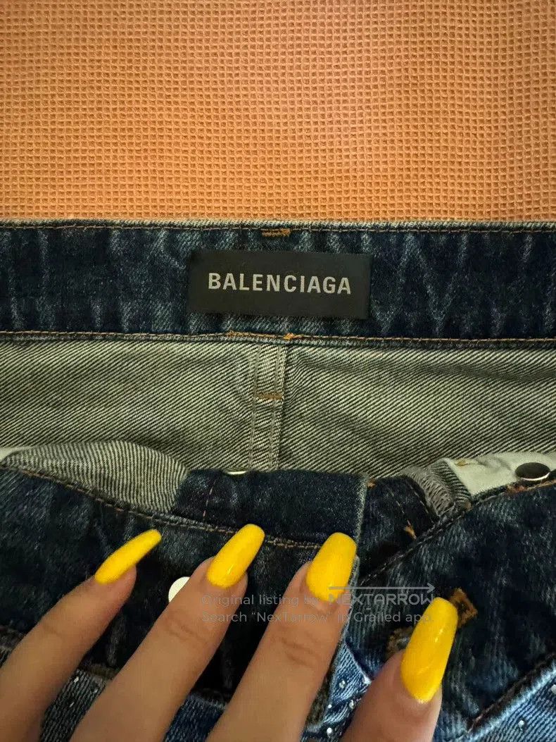 Balenciaga Balenciaga Denim Rhinestone Mini Skirt. Size US 36 / EU 52 - 2 Thumbnail