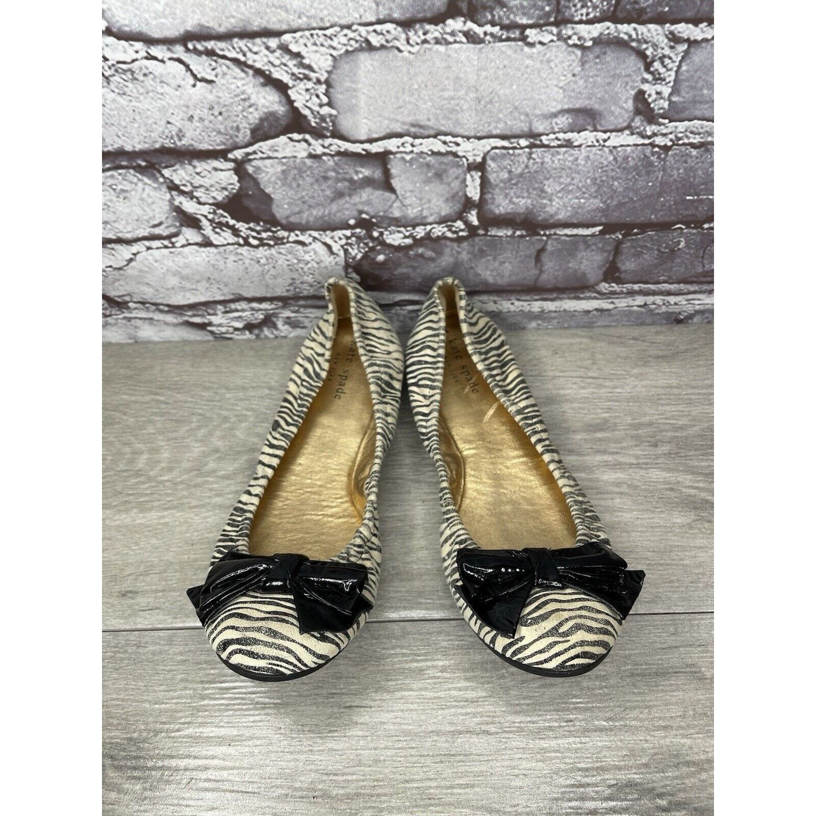 Kate Spade Kate Spade Zebra Print Ivory Black Stripe Patent Bow Ballet Size US 8 / IT 38 - 14 Thumbnail