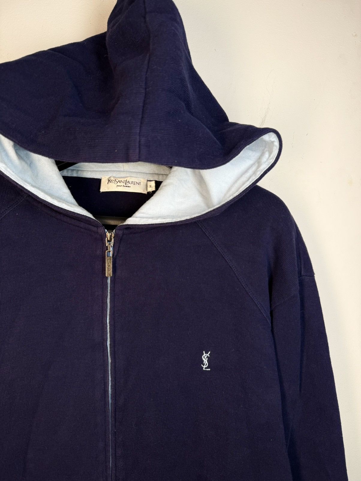 Yves Saint Laurent Navy YSL Hoodie Sweatshirt Sweater Quarter Zip Vintage 90s Size US L / EU 52-54 / 3 - 1 Thumbnail