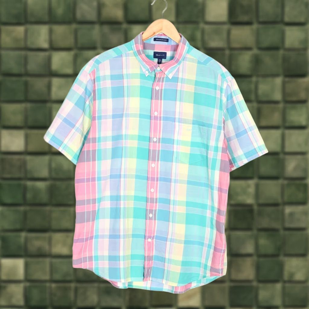 Gant GANT Regular Untucked Shirt Men 2XL Short Sleeve Check VR4025 Size US XXL / EU 58 / 5 - 1 Thumbnail