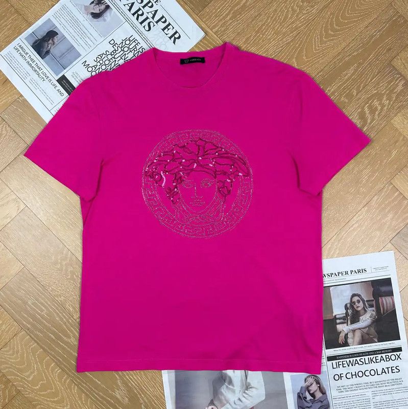 Versace Versace Pink Men's T-Shirt with Logo 0089 Size US L / EU 52-54 / 3 - 1 Thumbnail