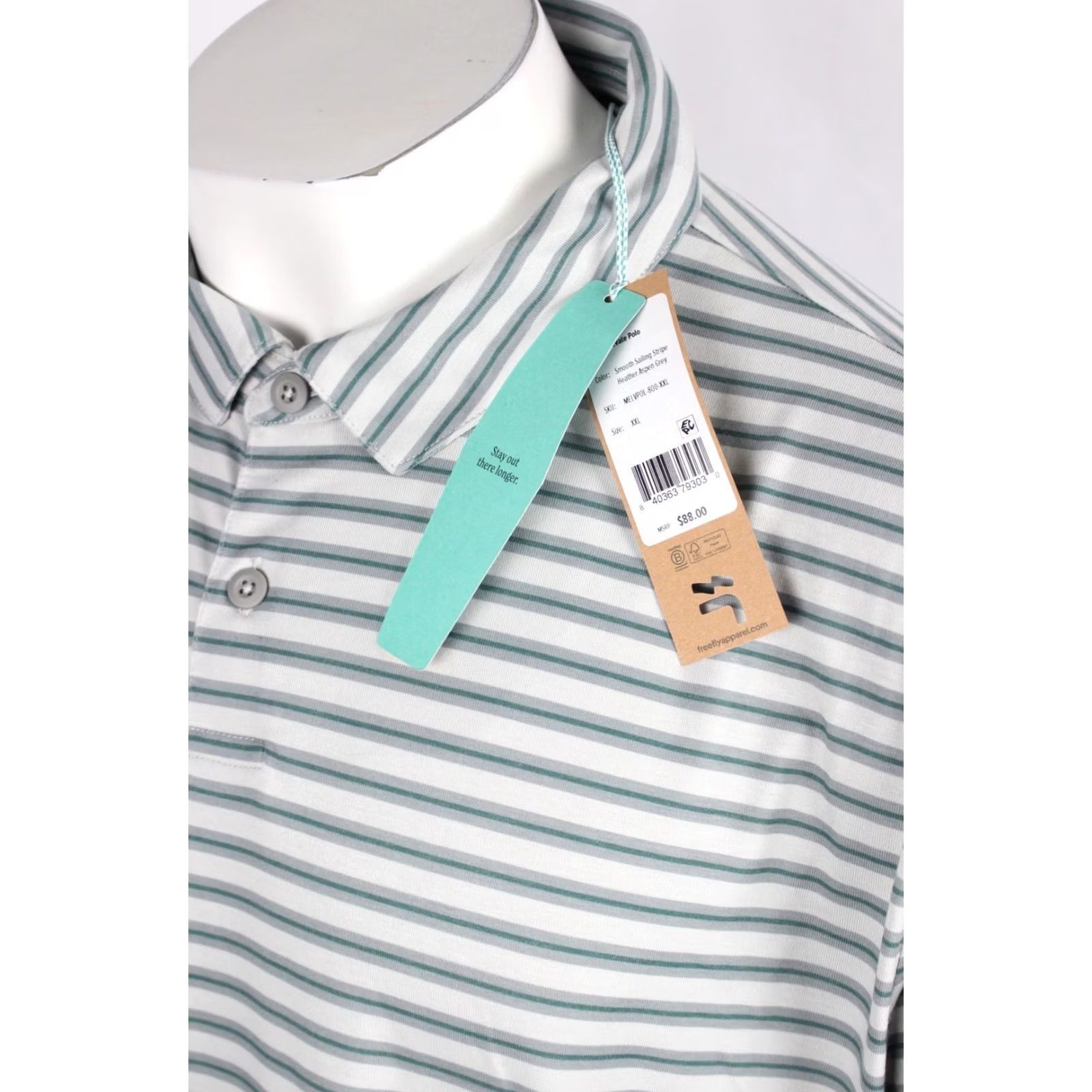 Vintage Free Fly Men's Elevate Polo Short Sleeve Shirt XXL Smooth Sailing Stripe Gray Solid Pattern Shirt Size US XXL / EU 58 / 5 - 4 Thumbnail