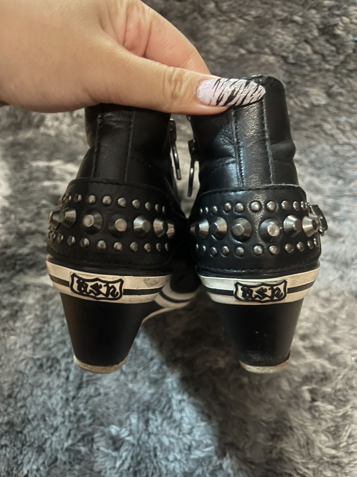 ASH Ash black leather studded wedges Size US 7 / IT 37 - 4 Thumbnail