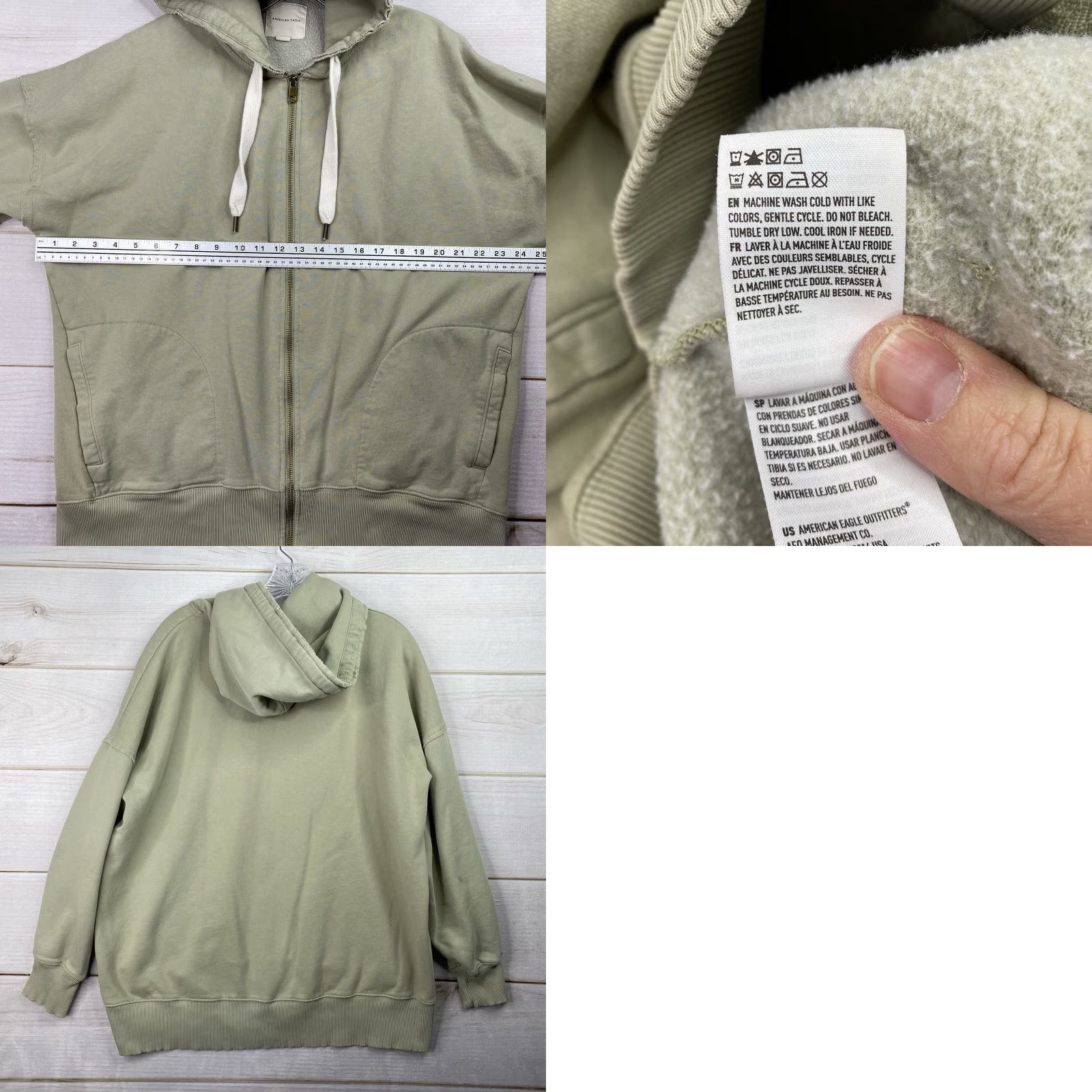 Vintage VINTAGE American Eagle Oversized Full Zip Hoodie Womens M Green Slub Distressed Look Slub Size M / US 6-8 / IT 42-44 - 8 Thumbnail