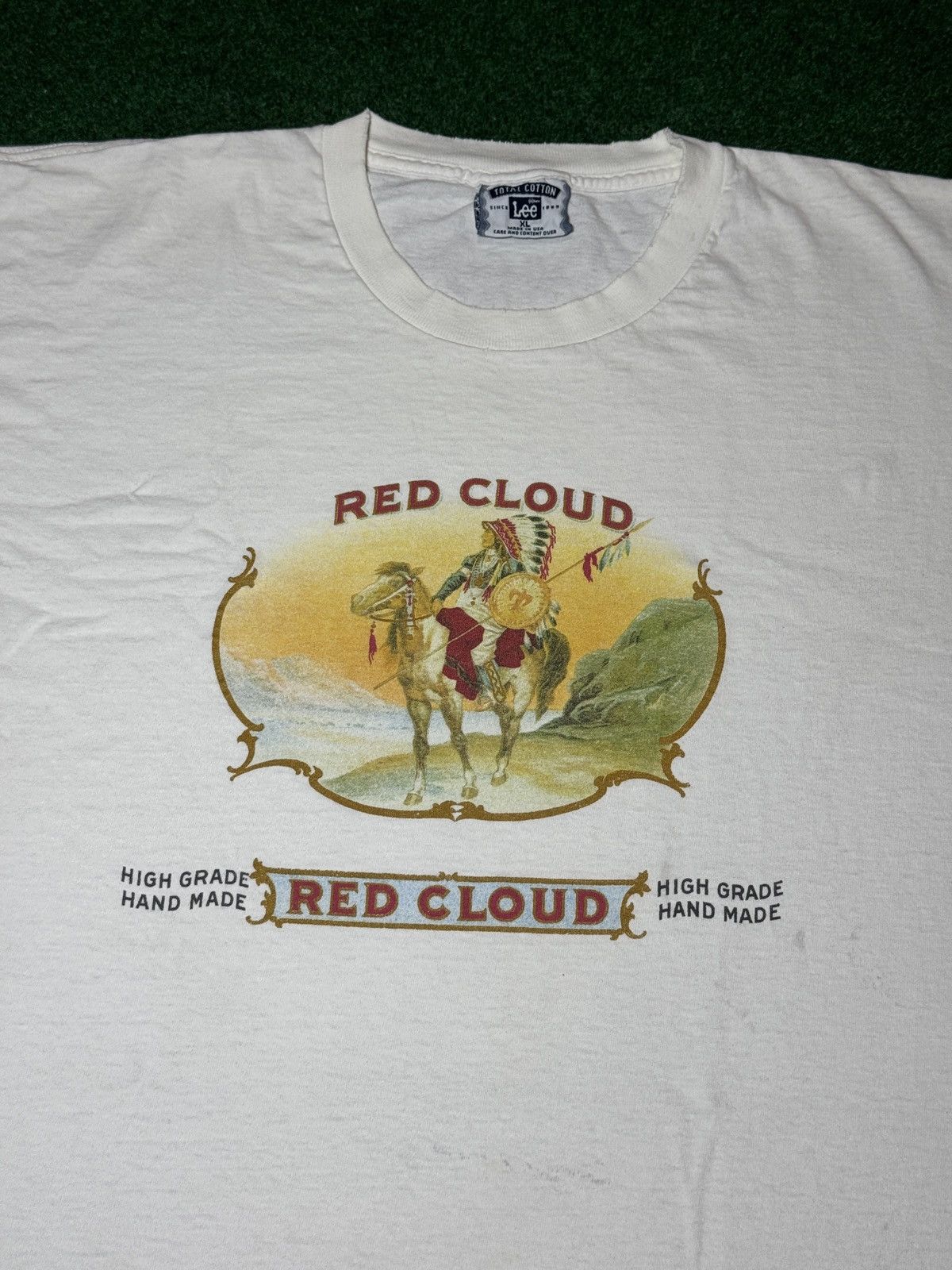 Vintage Vintage 90s Red Cloud Tobacco Cigar Native American T Shirt Size US XL / EU 56 / 4 - 2 Thumbnail