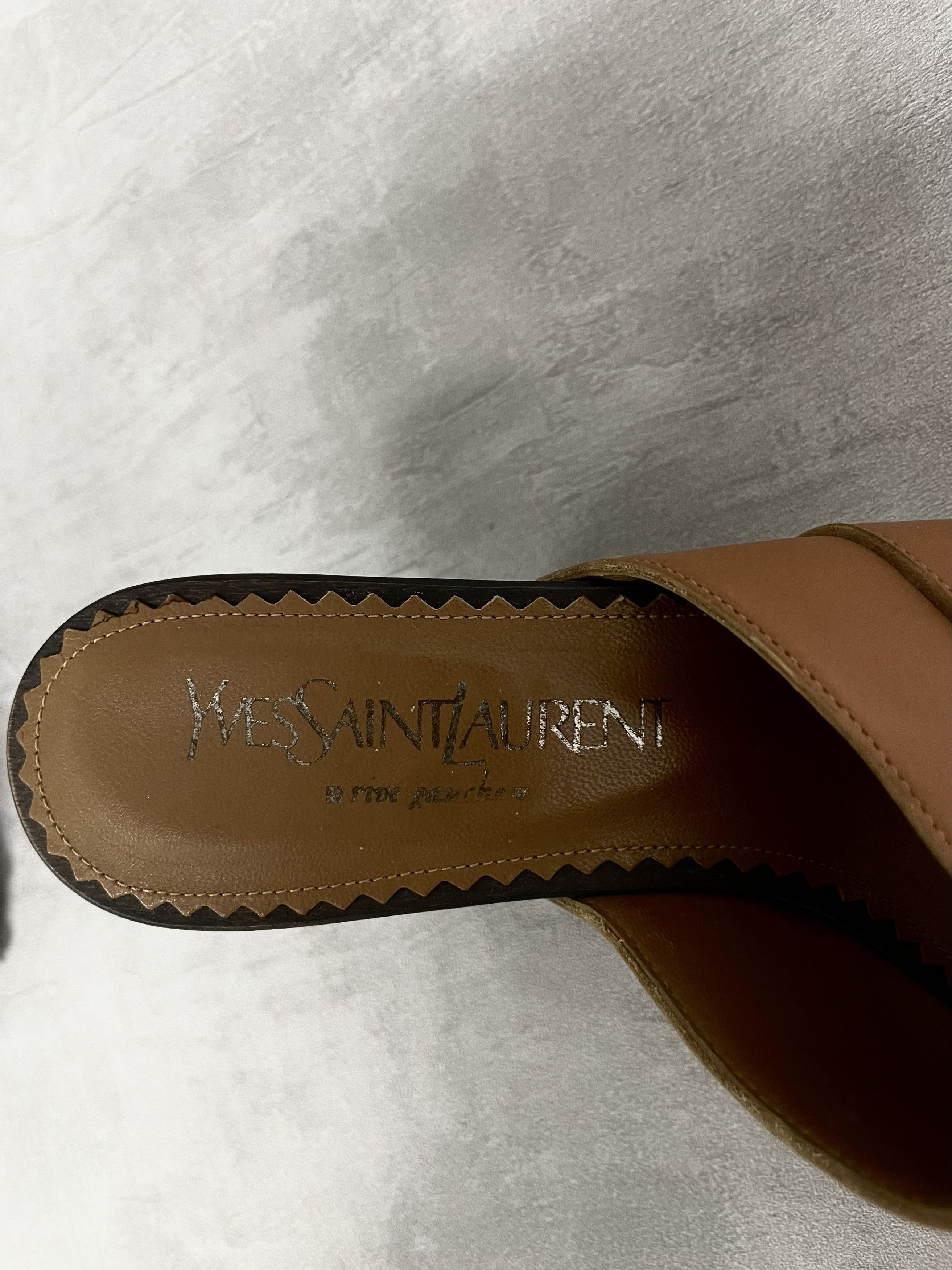 Yves Saint Laurent Yves Saint Laurent Beige High Heel Clogs With Golden Buckle Size US 6 / IT 36 - 8 Thumbnail