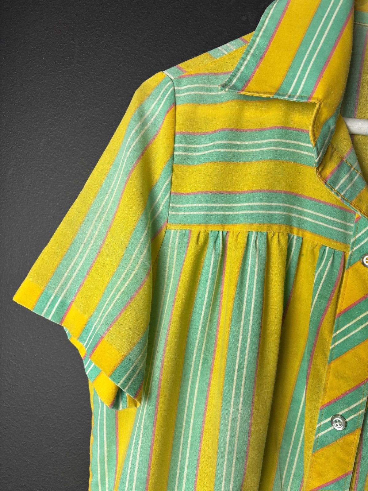 Vintage 1970s Snap Button Dress True Vintage Collared Striped Cotton Size ONE SIZE - 4 Thumbnail
