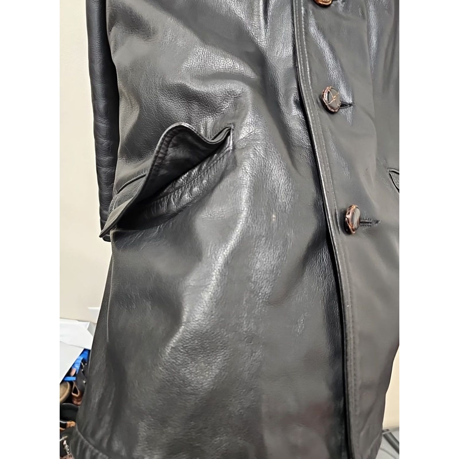 Schott VINTAGE Schott NYC 46 Black Leather Car Coat Jacket Men’s Long Overcoat Casual Formal Size US S / EU 44-46 / 1 - 3 Thumbnail