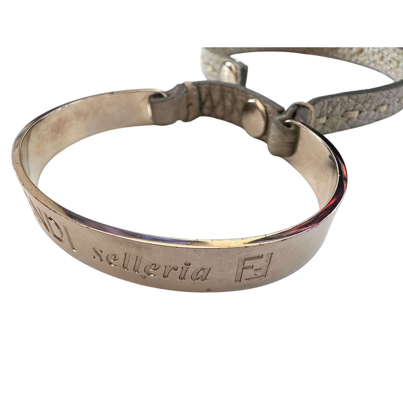 Fendi Fendi Selleria Metallic Cuff w Leather Double Wrap Bracelet Size ONE SIZE - 5 Thumbnail
