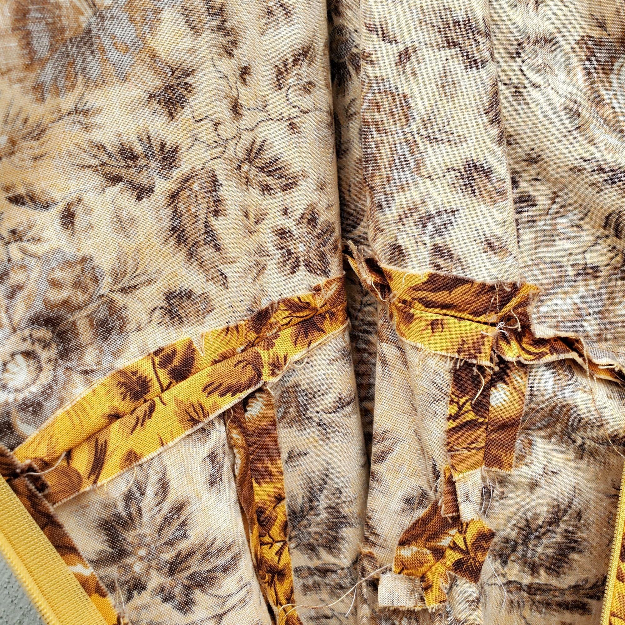 Handmade Vintage 70s Yellow Brown Floral Midi Dress Prairie Boho Autu Size L / US 10 / IT 46 - 7 Thumbnail
