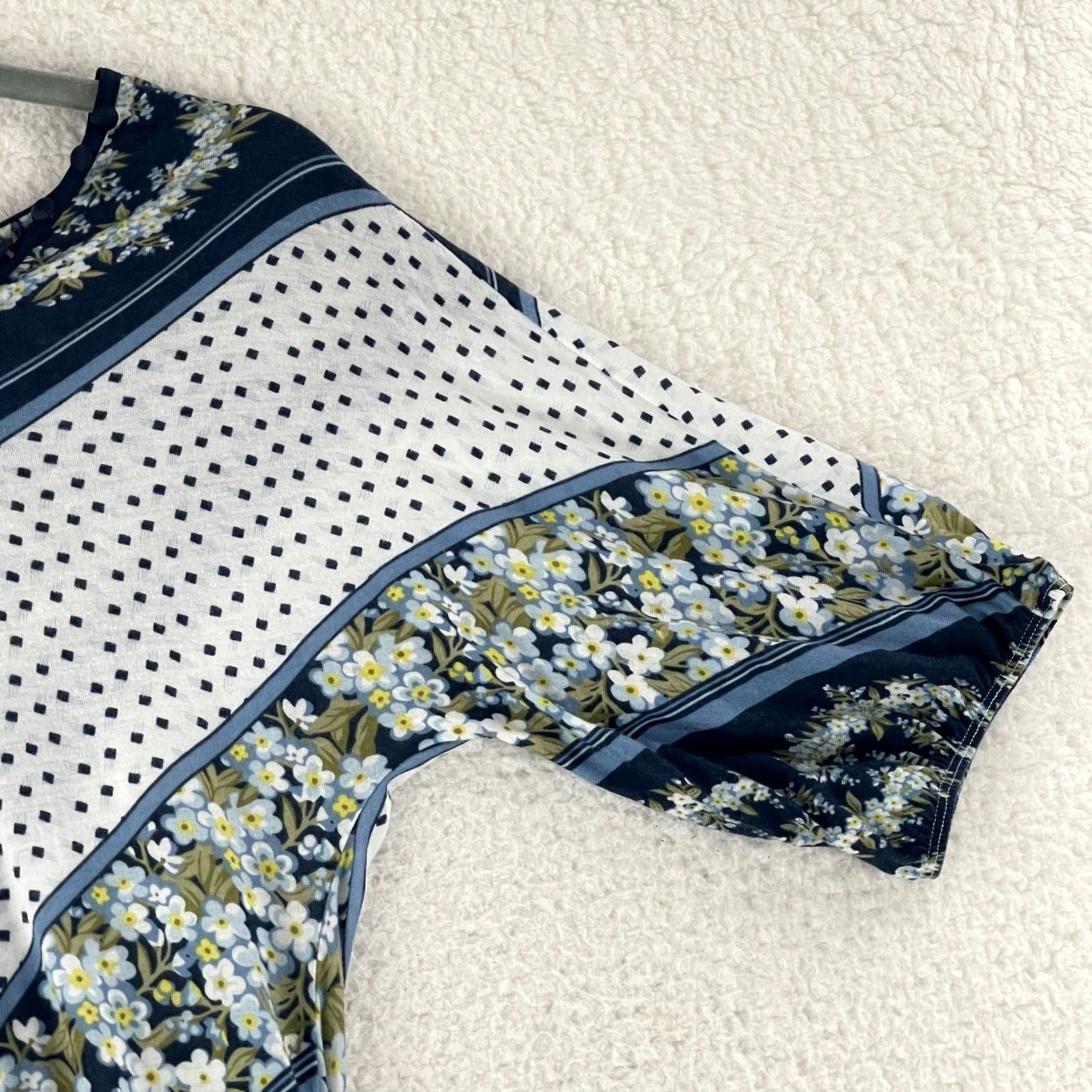 Vintage Deletta Blue Floral Mixed Media Short Sleeve Shirt Womens Pullover Size M Size M / US 6-8 / IT 42-44 - 4 Thumbnail