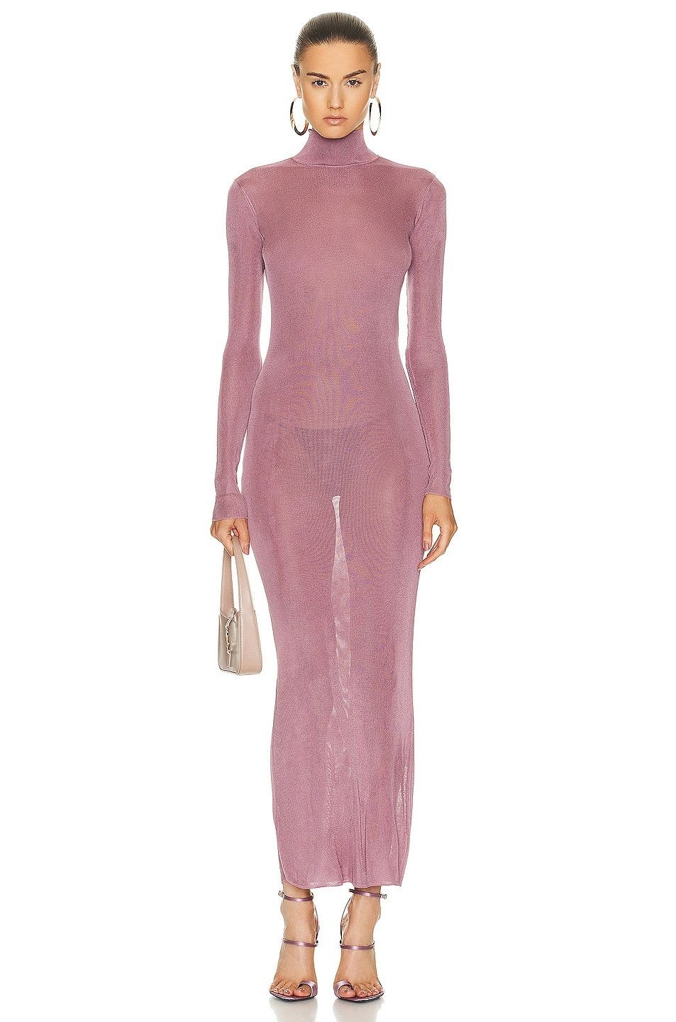 Saint Laurent Paris o1tp1o0125 Long Dress In Knit in Mauve Size S / US 4 / IT 40 - 1 Thumbnail