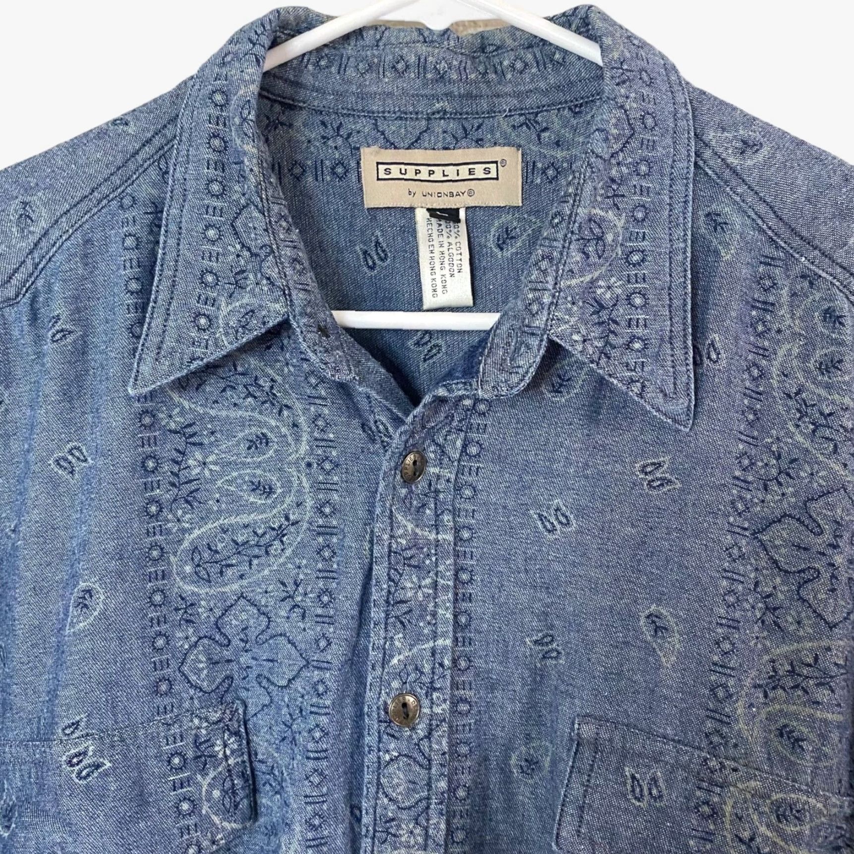 Vintage VINTAGE UNIONBAY Shirt Cropped Button-Up Chambray 100% Cotton Long Sleeve Women’s Large Blue Paisley Size L / US 10 / IT 46 - 5 Thumbnail