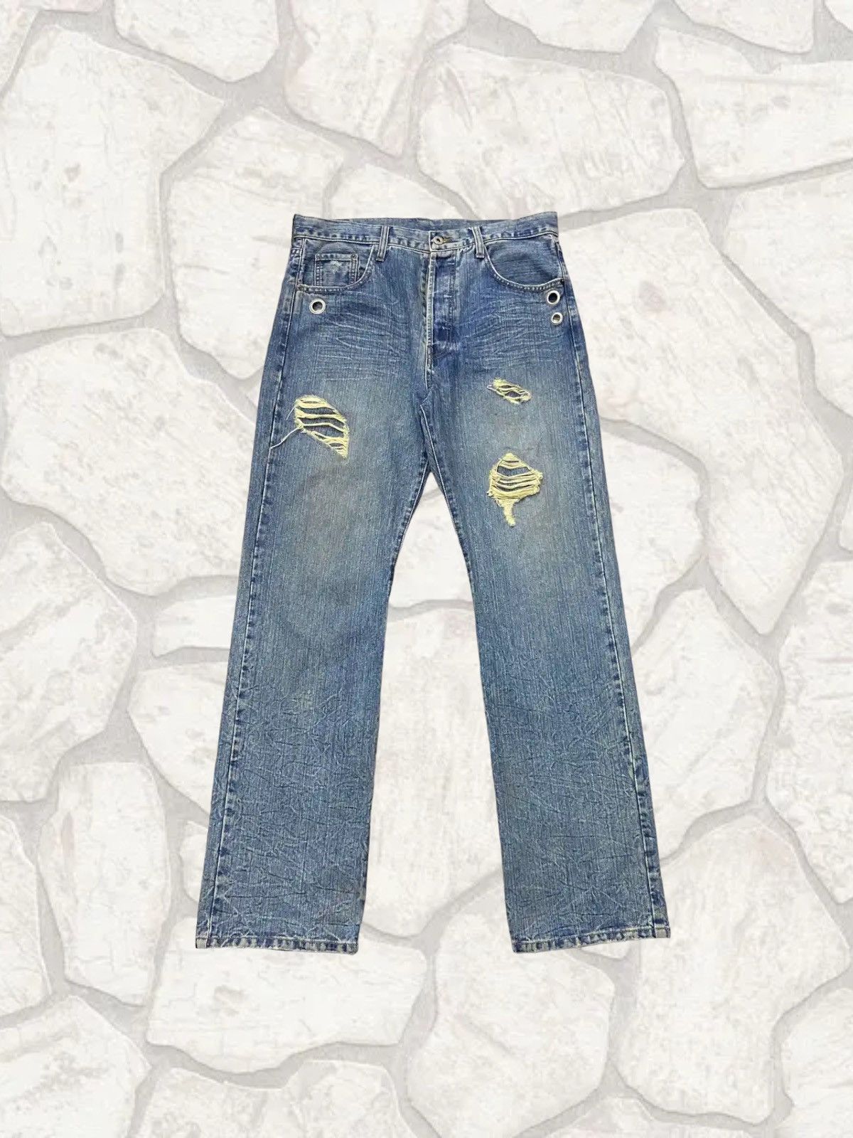 Japanese Brand × Leather × Vintage Vintage G-Land Edge Leather Pocket Distressed Jeans Pants Size US 33 - 2 Thumbnail