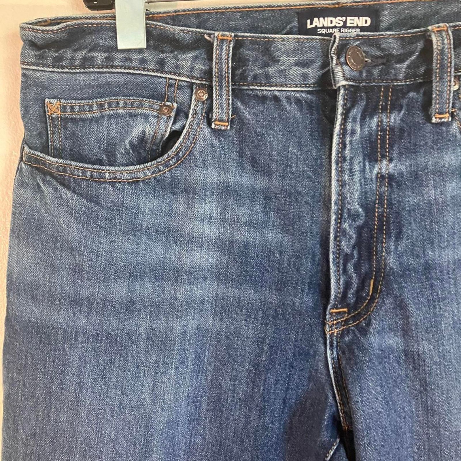 Lands' End Land’s End Blue Medium Wash Square Rigger Denim Jeans Size US 33 - 2 Thumbnail