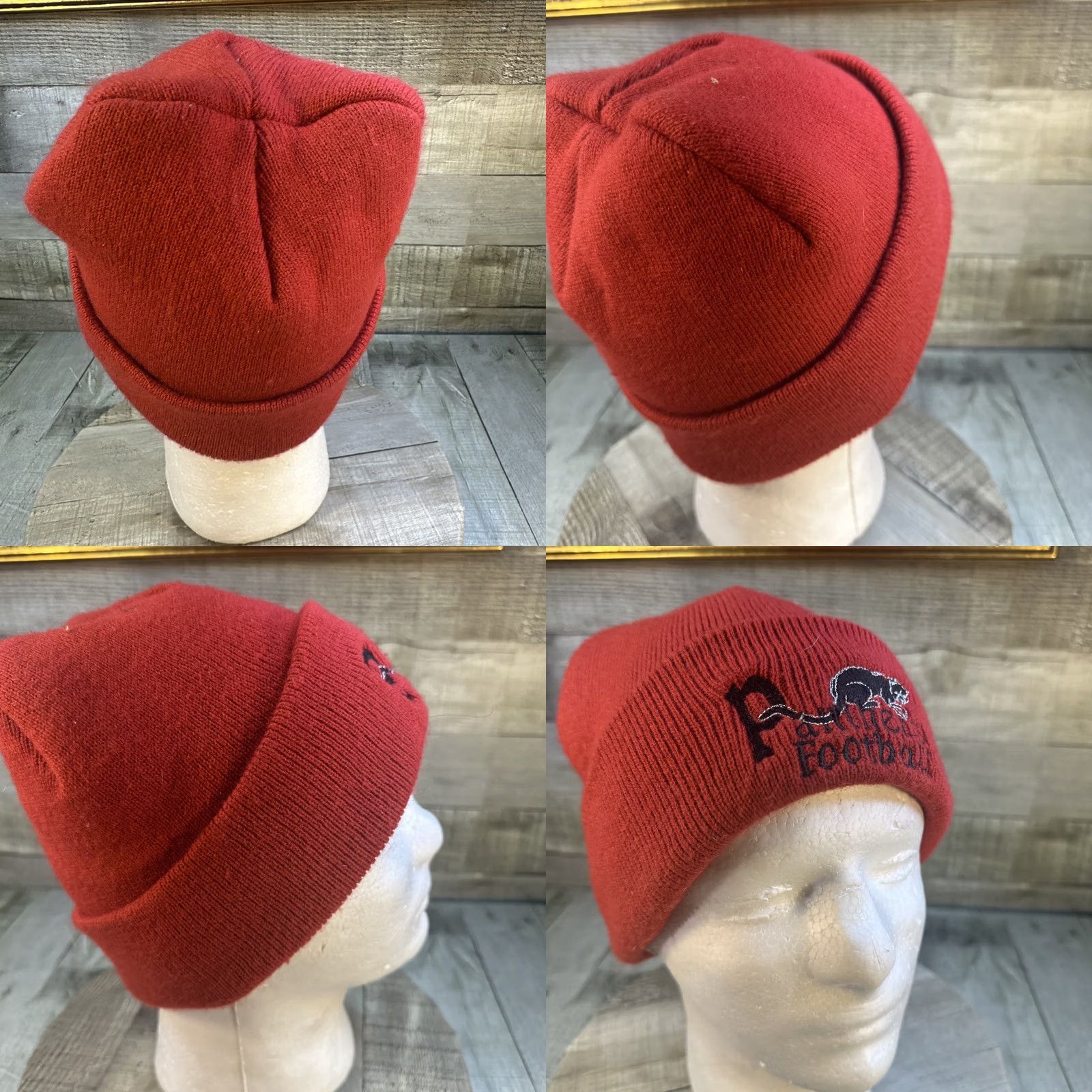 Logo 7 VINTAGE Panthers Football Beanie Red Knit Hat Embroidered Panther Logo Adult Unisex Size US 35 - 8 Thumbnail