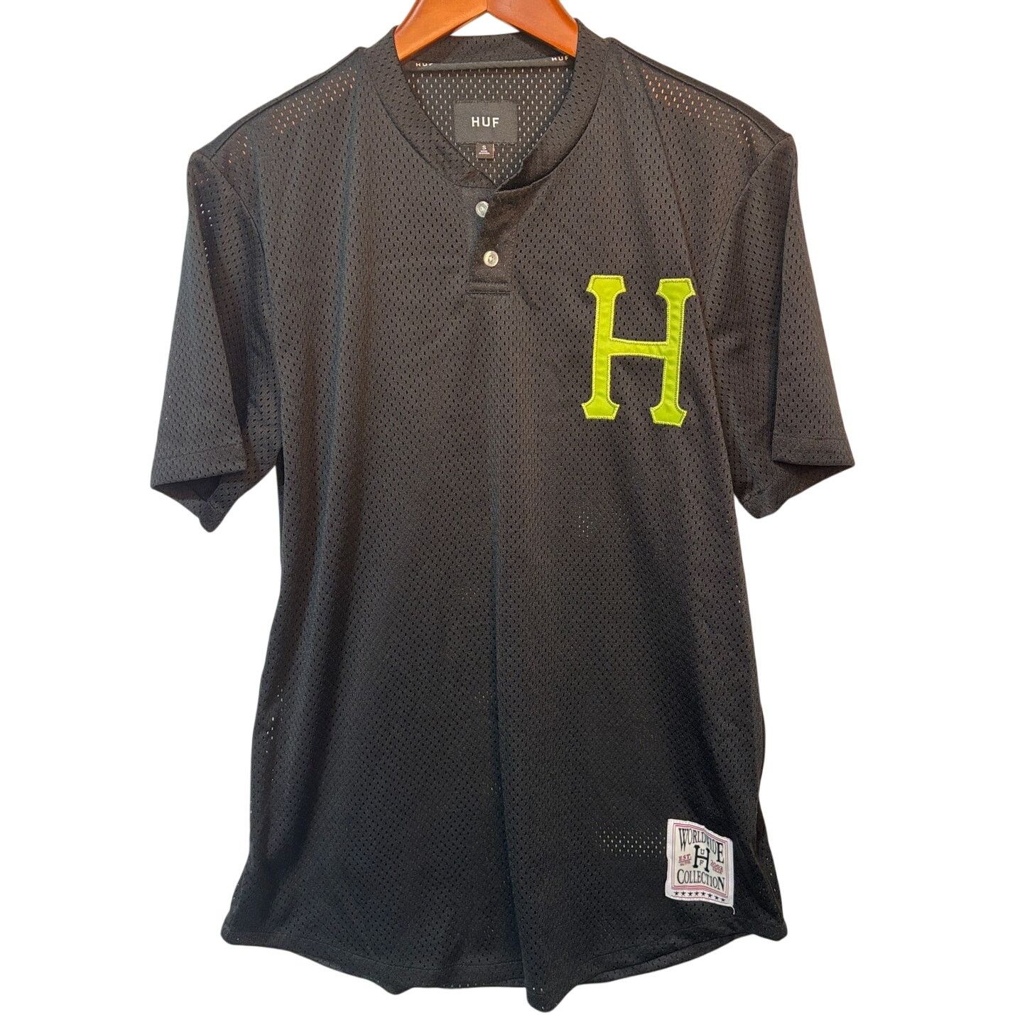 Huf HUF Men's Bronx Henley Black Mesh Baseball Jersey Shirt | S Size US S / EU 44-46 / 1 - 2 Thumbnail
