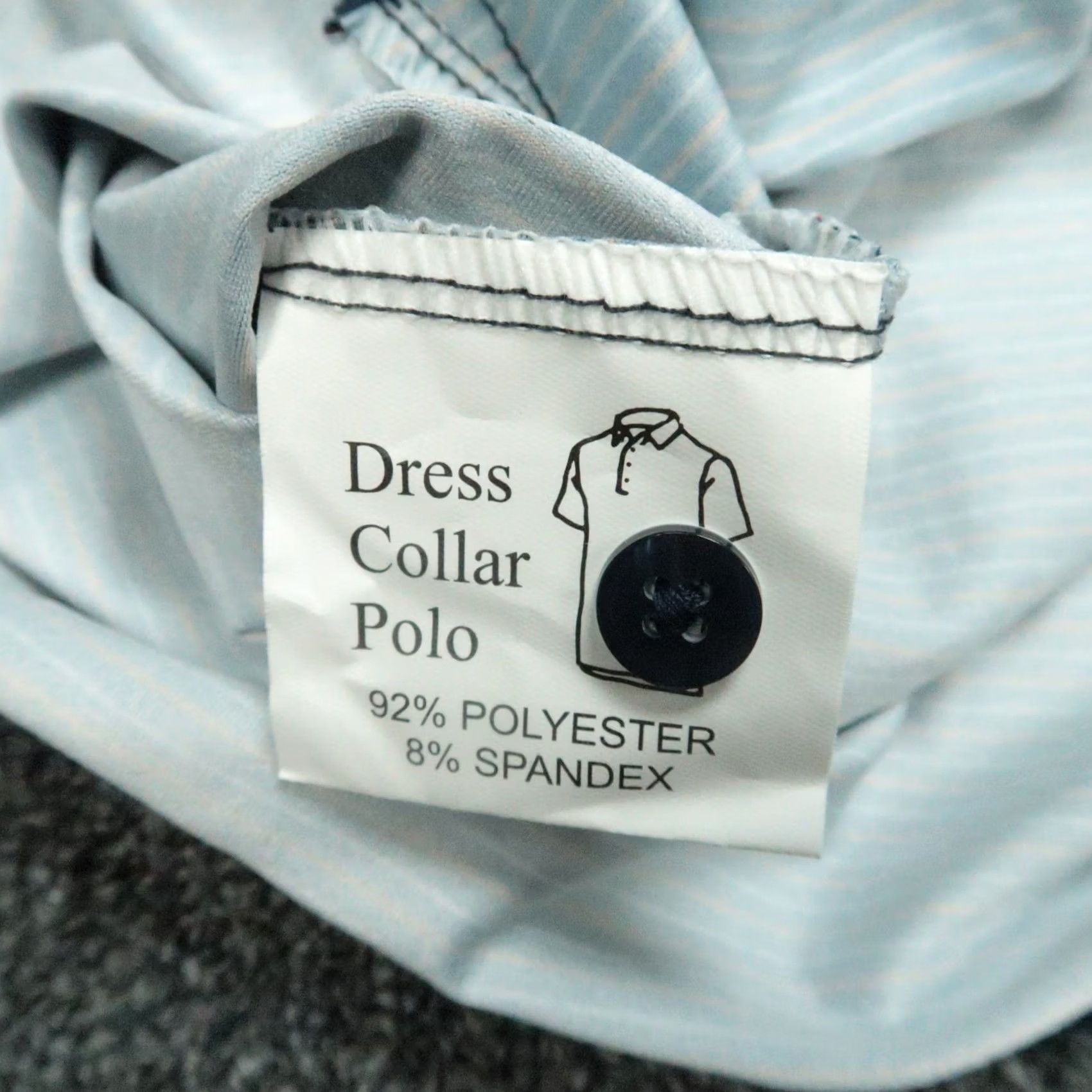 CO Collars & Co. Shirt Mens Medium Blue Striped Polo Short Sleeve Dress Collar Satin/Stretch Polyester Spandex Size 40R - 4 Thumbnail